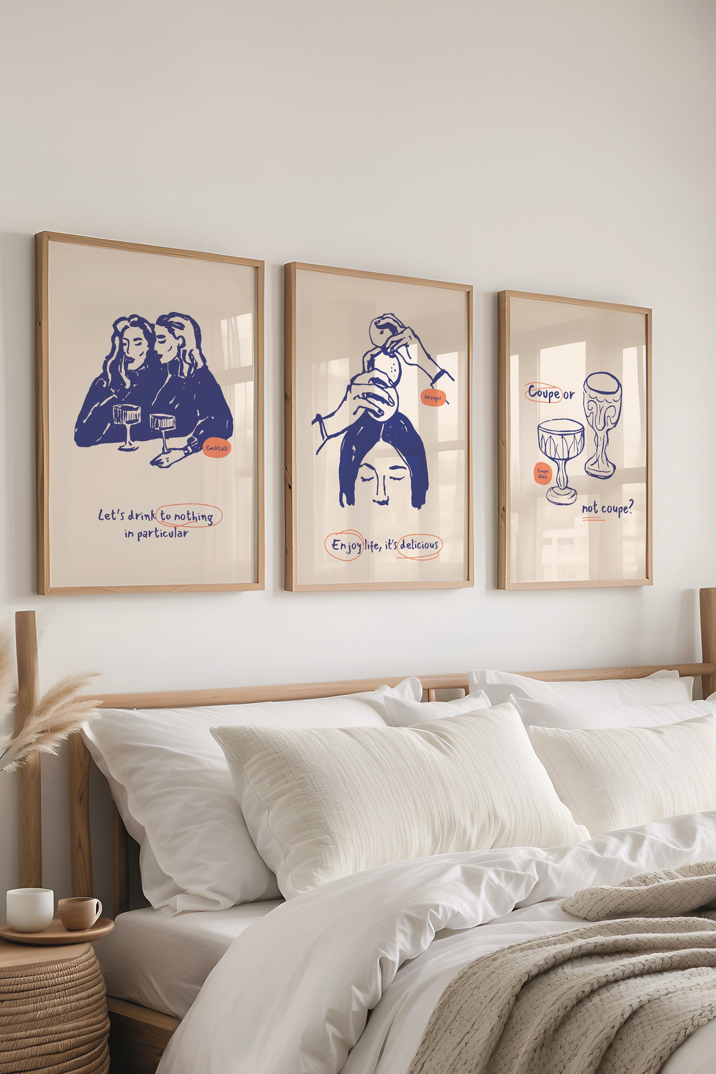 Çerçeveli Tablo Seti, 3 Adet Ahşap Çerçeve ve Minimalist Yemek Temalı Poster Seti, No:300551