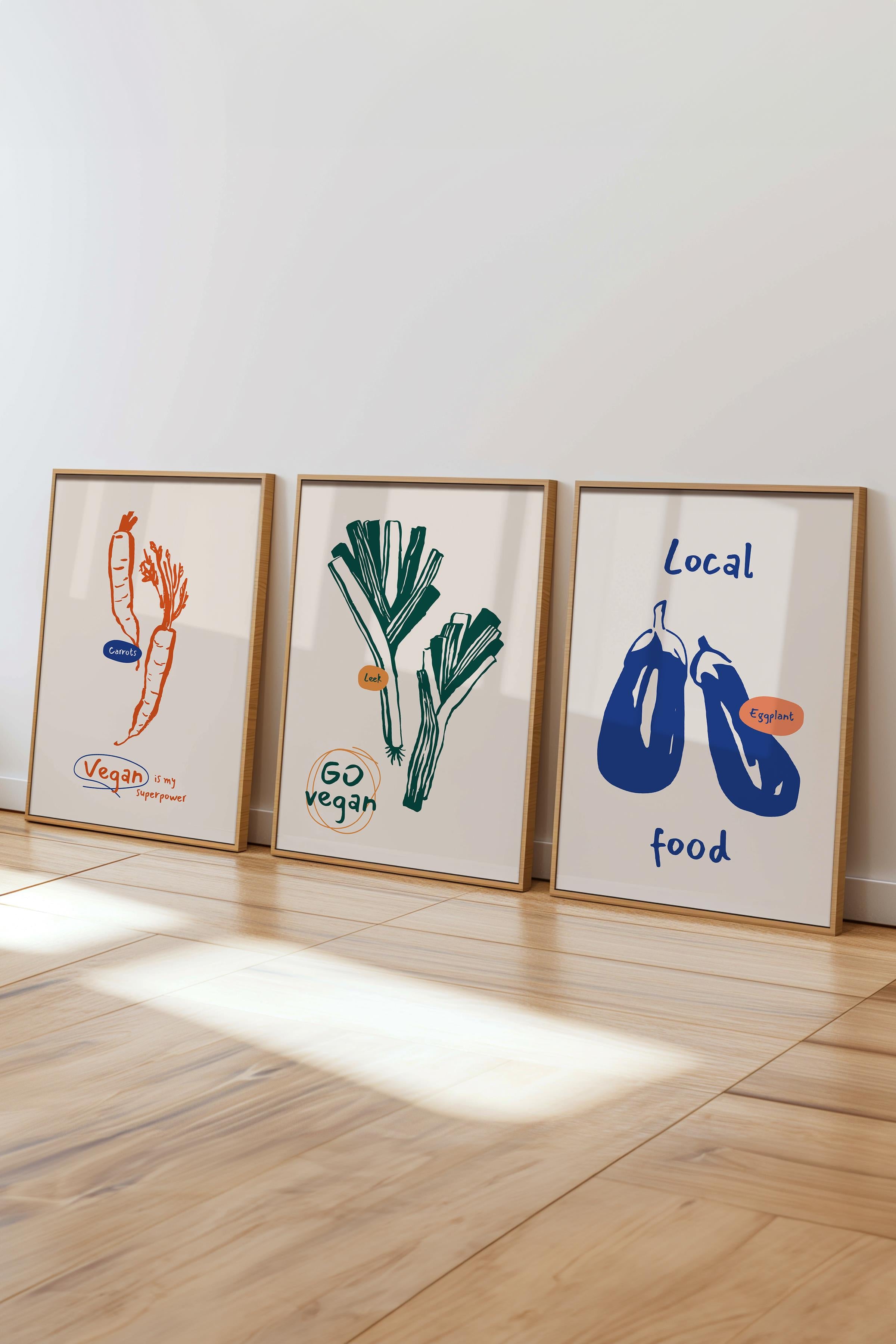 Çerçeveli Tablo Seti, 3 Adet Ahşap Çerçeve ve Minimalist Yemek Temalı Poster Seti, No:300553
