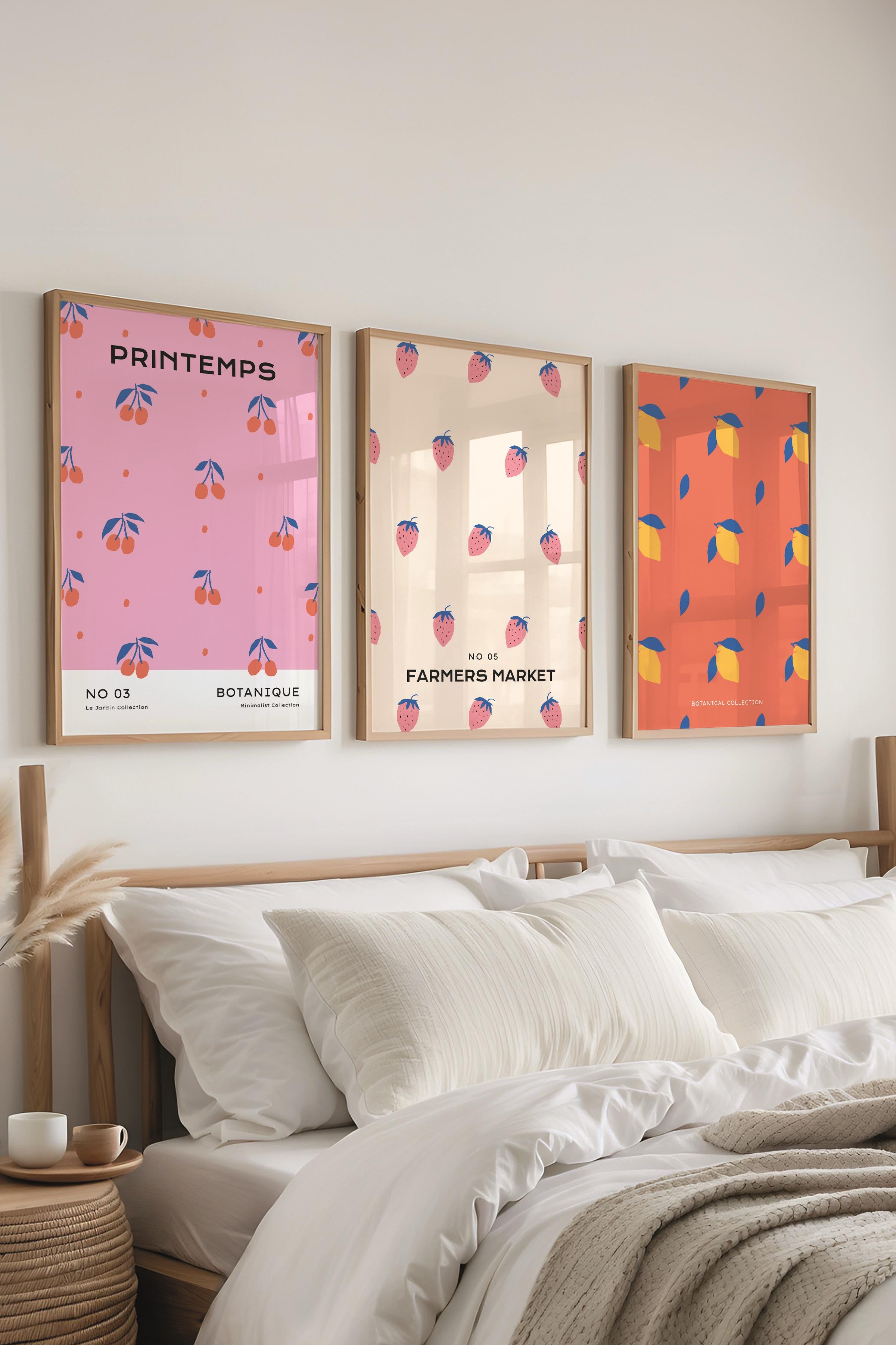 Çerçeveli Tablo Seti, 3 Adet Ahşap Çerçeve ve Pastel Temalı Poster Seti, Duvar Tablosu No:300452