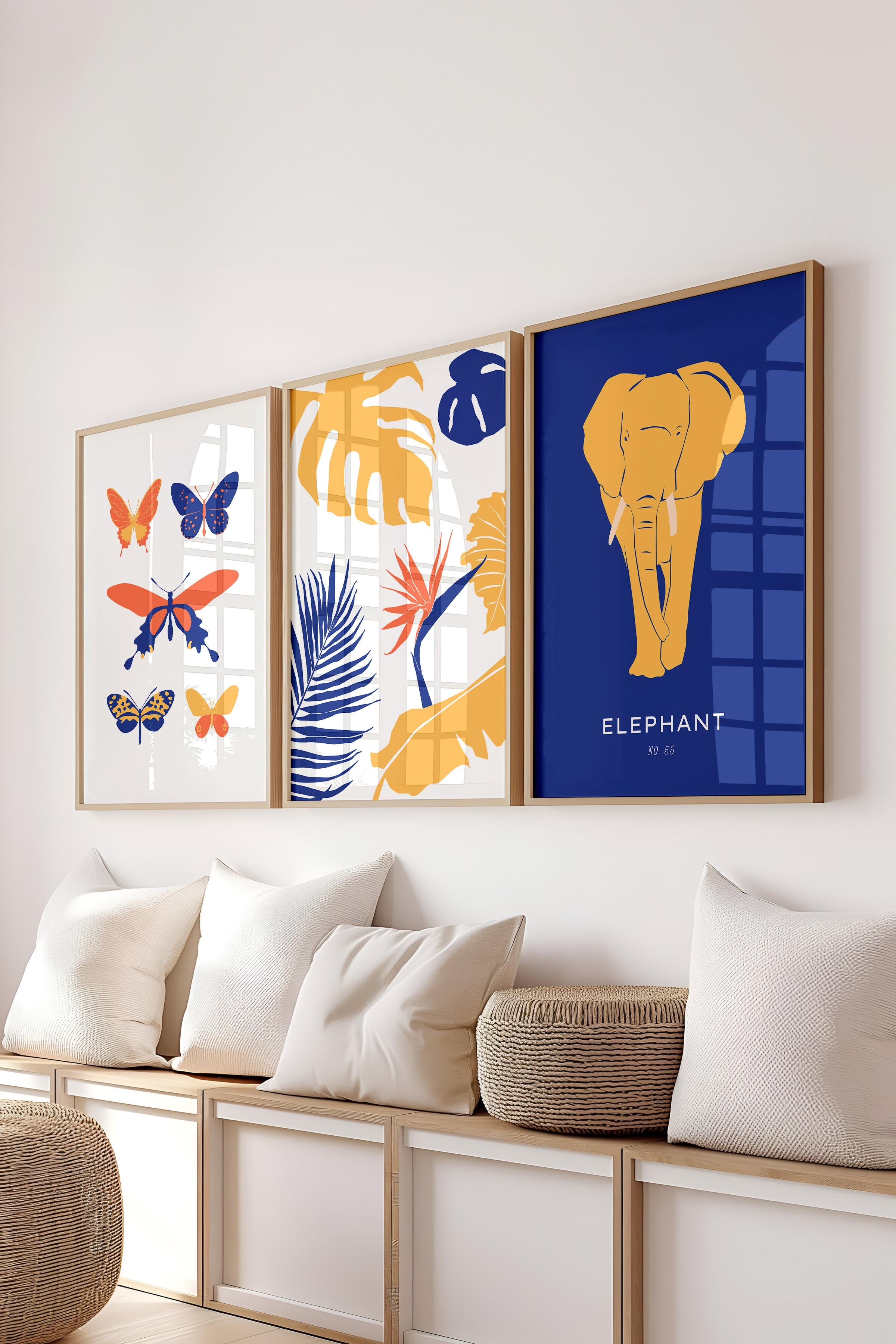 Çerçeveli Tablo Seti, 3 Adet Ahşap Çerçeve ve Renkli Minimalist Temalı Poster Seti, No:300493