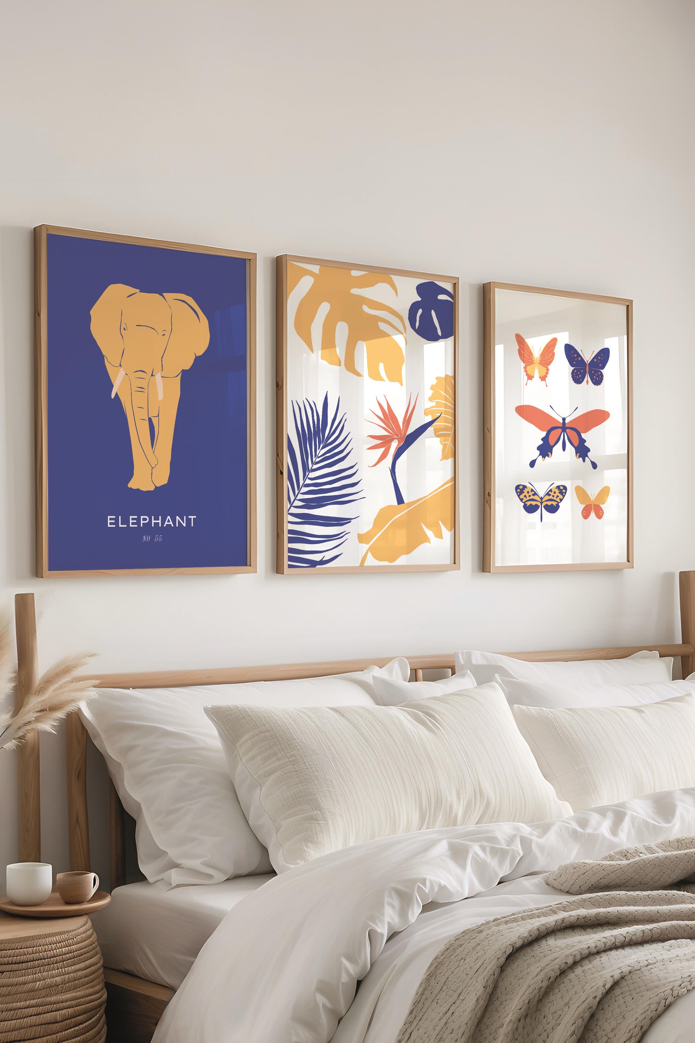 Çerçeveli Tablo Seti, 3 Adet Ahşap Çerçeve ve Renkli Minimalist Temalı Poster Seti, No:300493