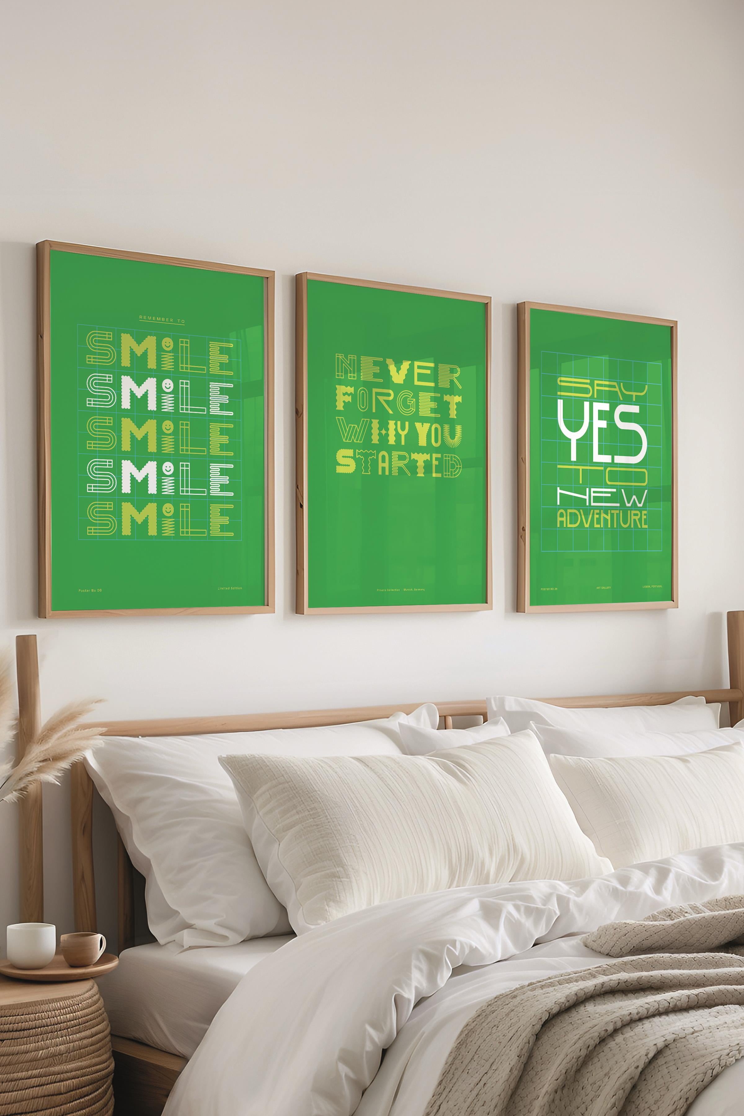 Çerçeveli Tablo Seti, 3 Adet Ahşap Çerçeve ve Renkli Yazı Sanatı Temalı Poster Seti, No:300572