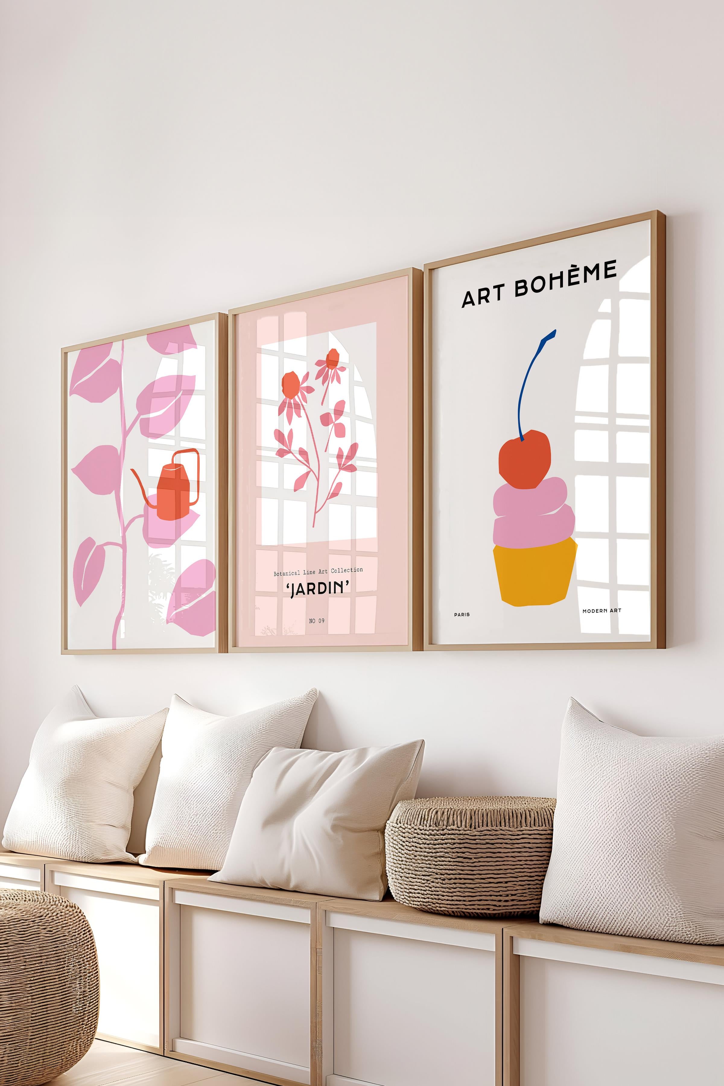 Çerçeveli Tablo Seti, 3 Adet Ahşap Çerçeve ve Soft Minimalist Temalı Poster Seti, No:300456