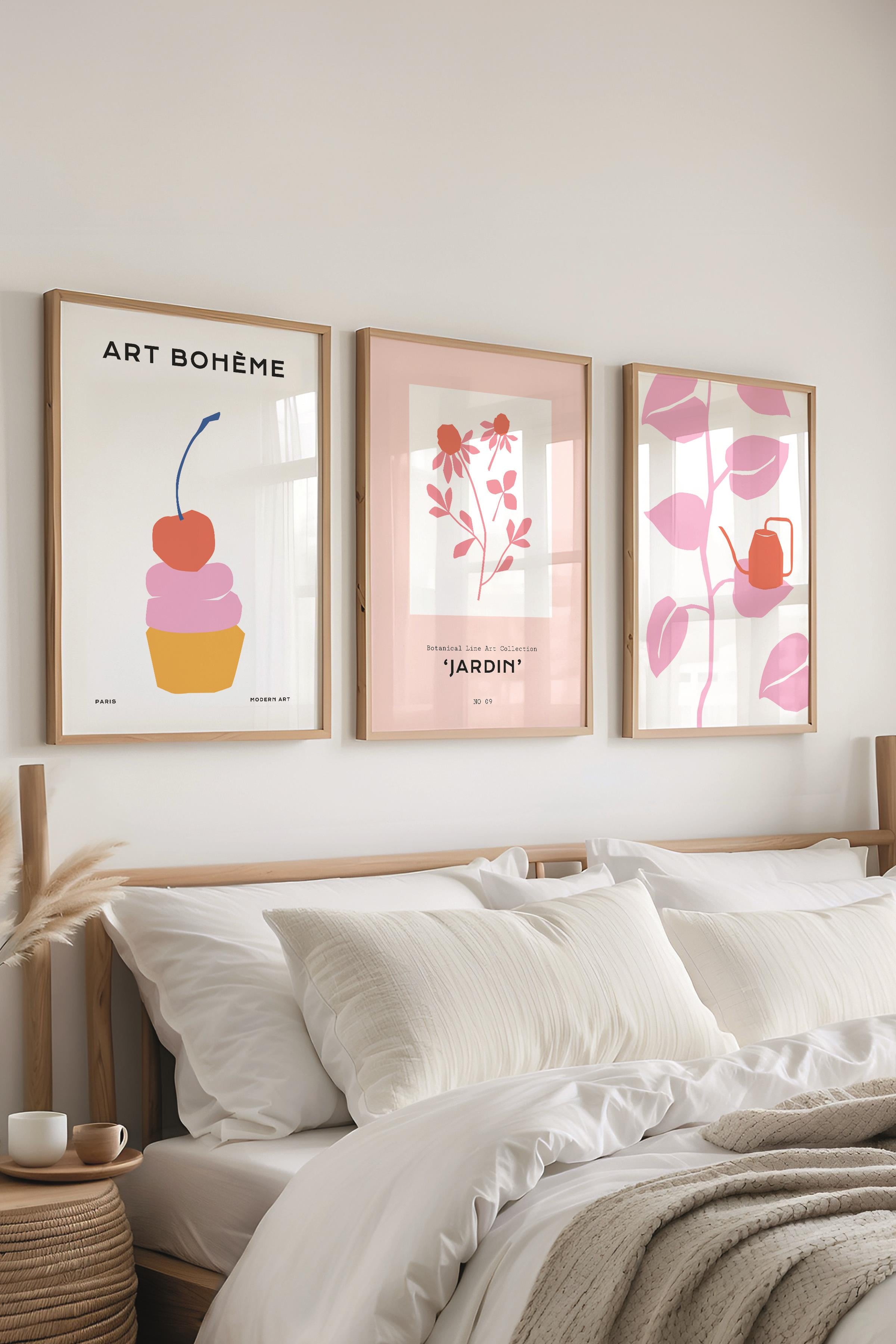 Çerçeveli Tablo Seti, 3 Adet Ahşap Çerçeve ve Soft Minimalist Temalı Poster Seti, No:300456