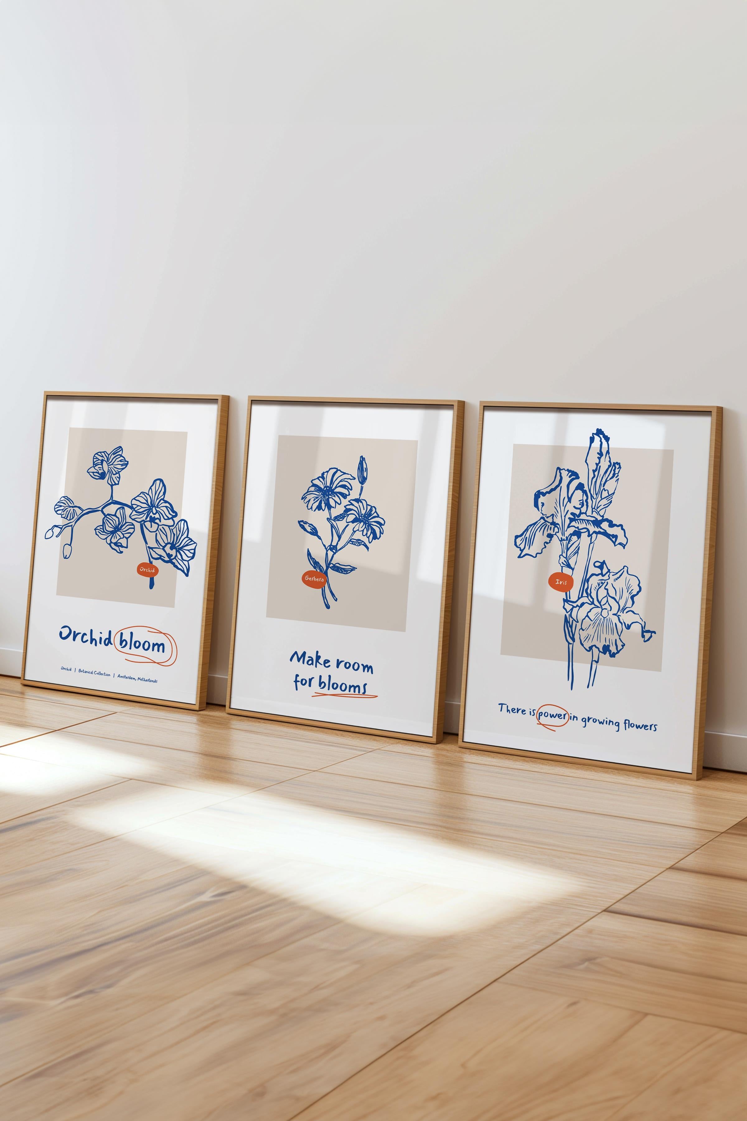 Çerçeveli Tablo Seti, 3 Adet Ahşap Çerçeve ve Yeşil Minimalist Botanik Temalı Poster Seti, No:300447