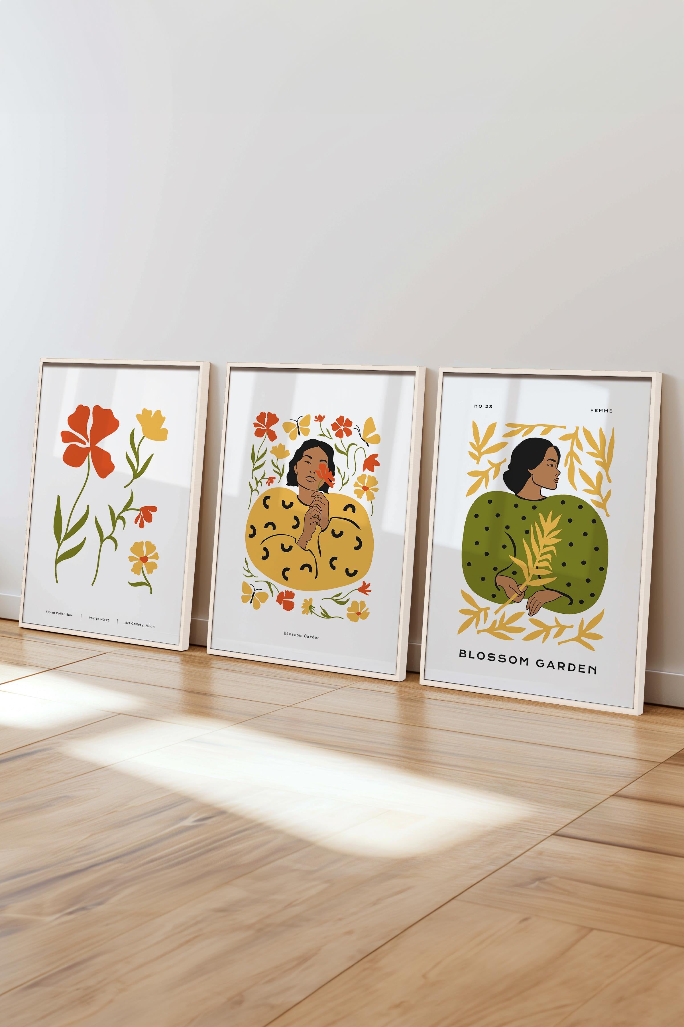 Çerçeveli Tablo Seti, 3 Adet Beyaz Çerçeve ve Minimalist Boho Temalı Poster Seti, No:300507