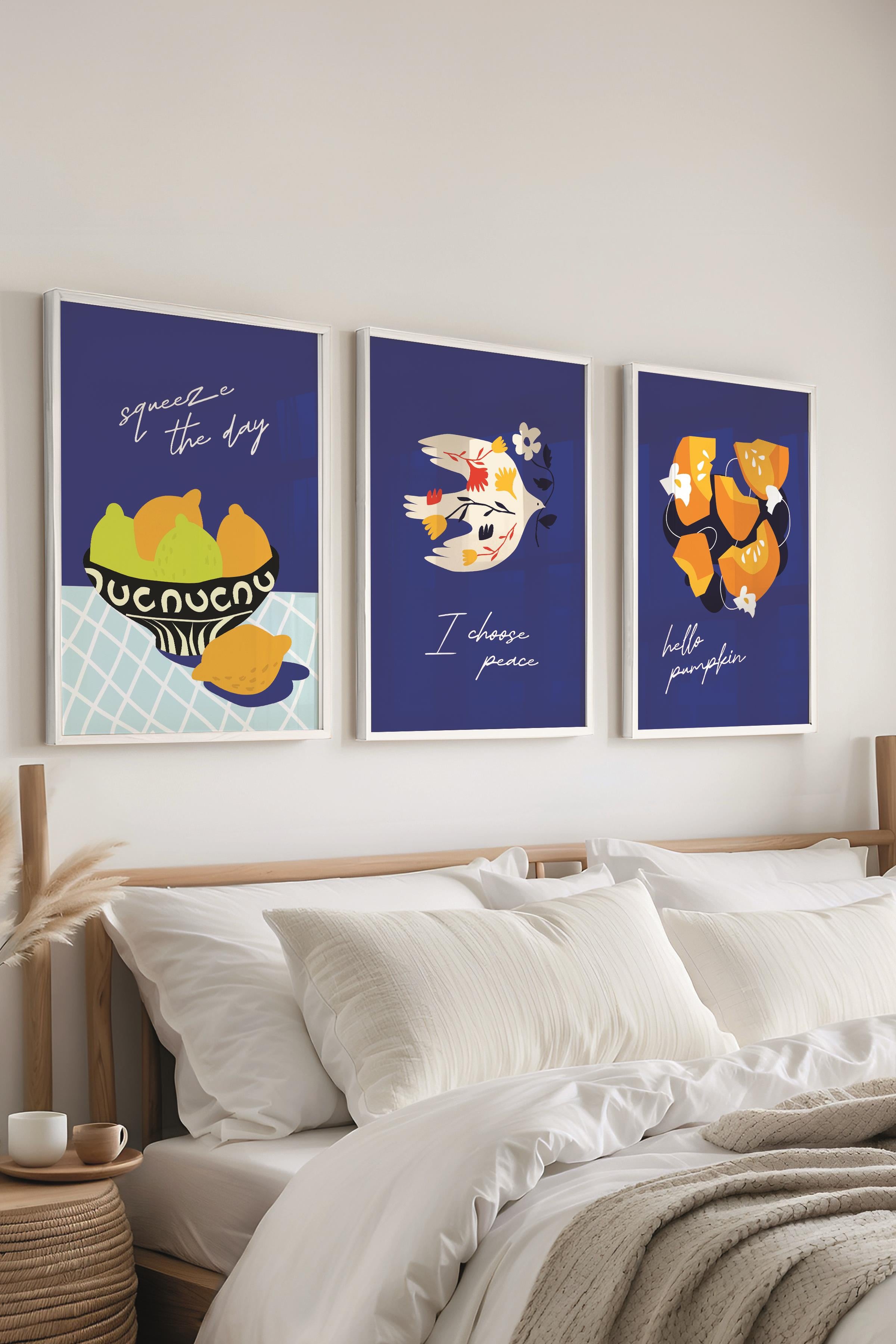 Çerçeveli Tablo Seti, 3 Adet Beyaz Çerçeve ve Minimalist Boho Temalı Poster Seti, No:300515