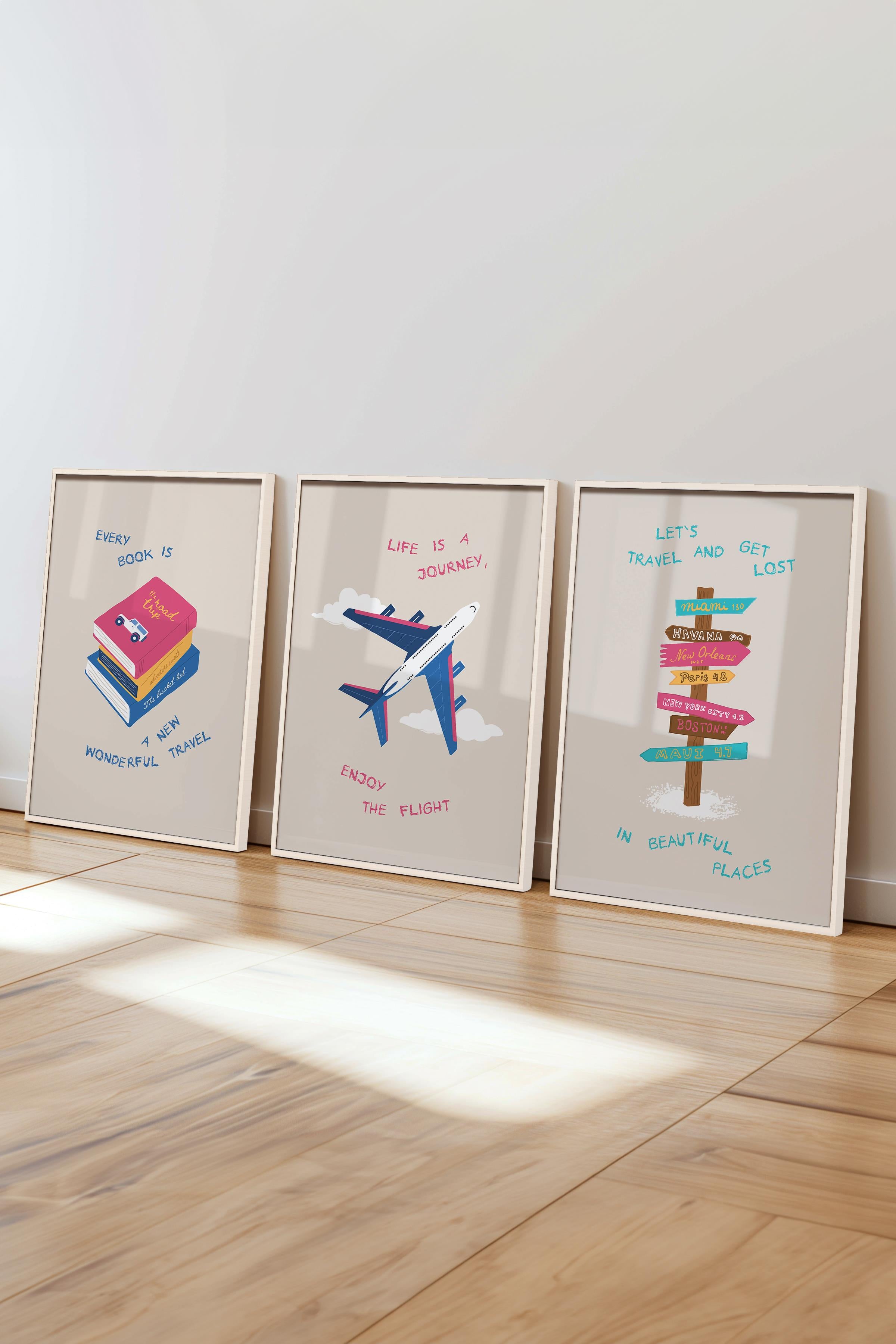 Çerçeveli Tablo Seti, 3 Adet Beyaz Çerçeve ve Minimalist Çizim Temalı Poster Seti, No:300534