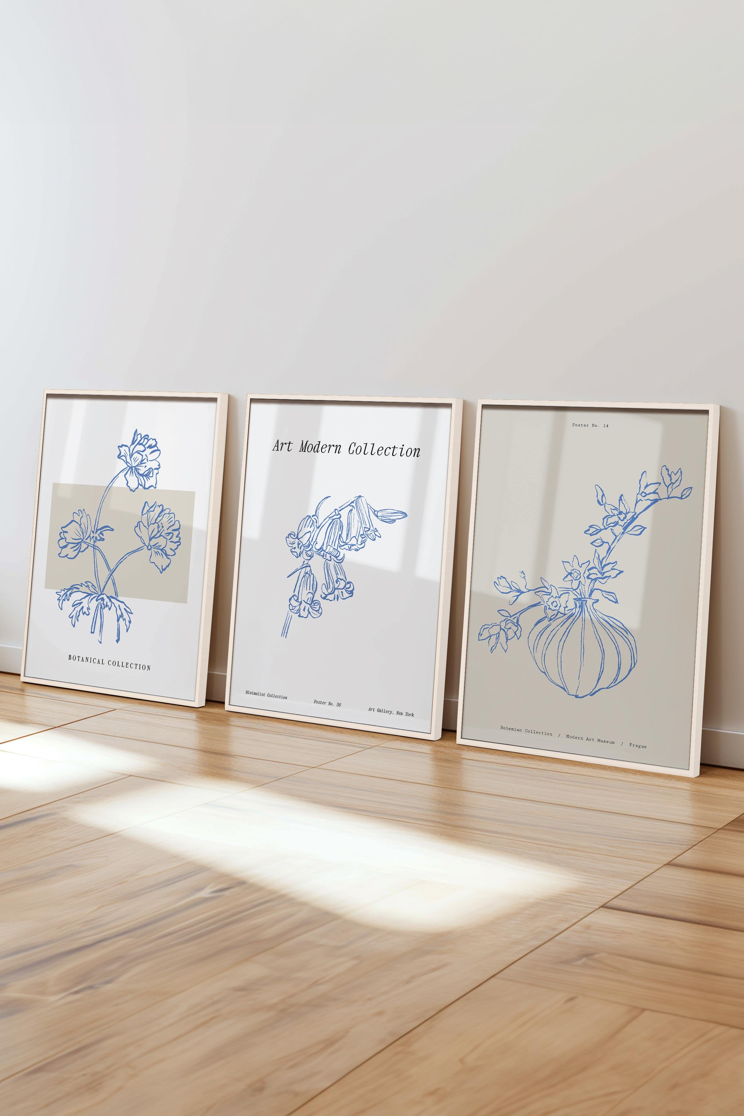 Çerçeveli Tablo Seti, 3 Adet Beyaz Çerçeve ve Minimalist Çizim Temalı Poster Seti, No:300586