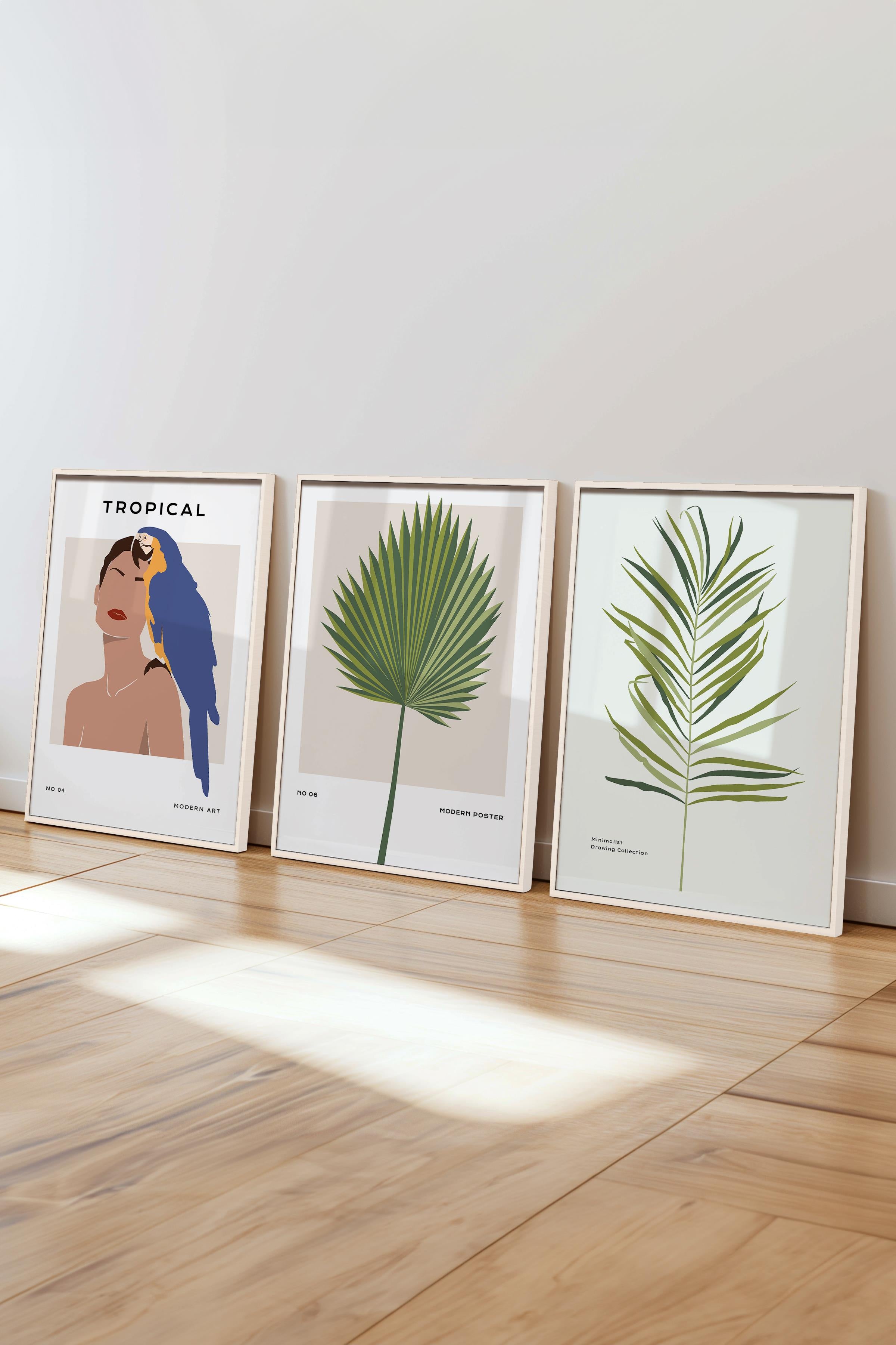 Çerçeveli Tablo Seti, 3 Adet Beyaz Çerçeve ve Minimalist Çizim Temalı Poster Seti, No:300612
