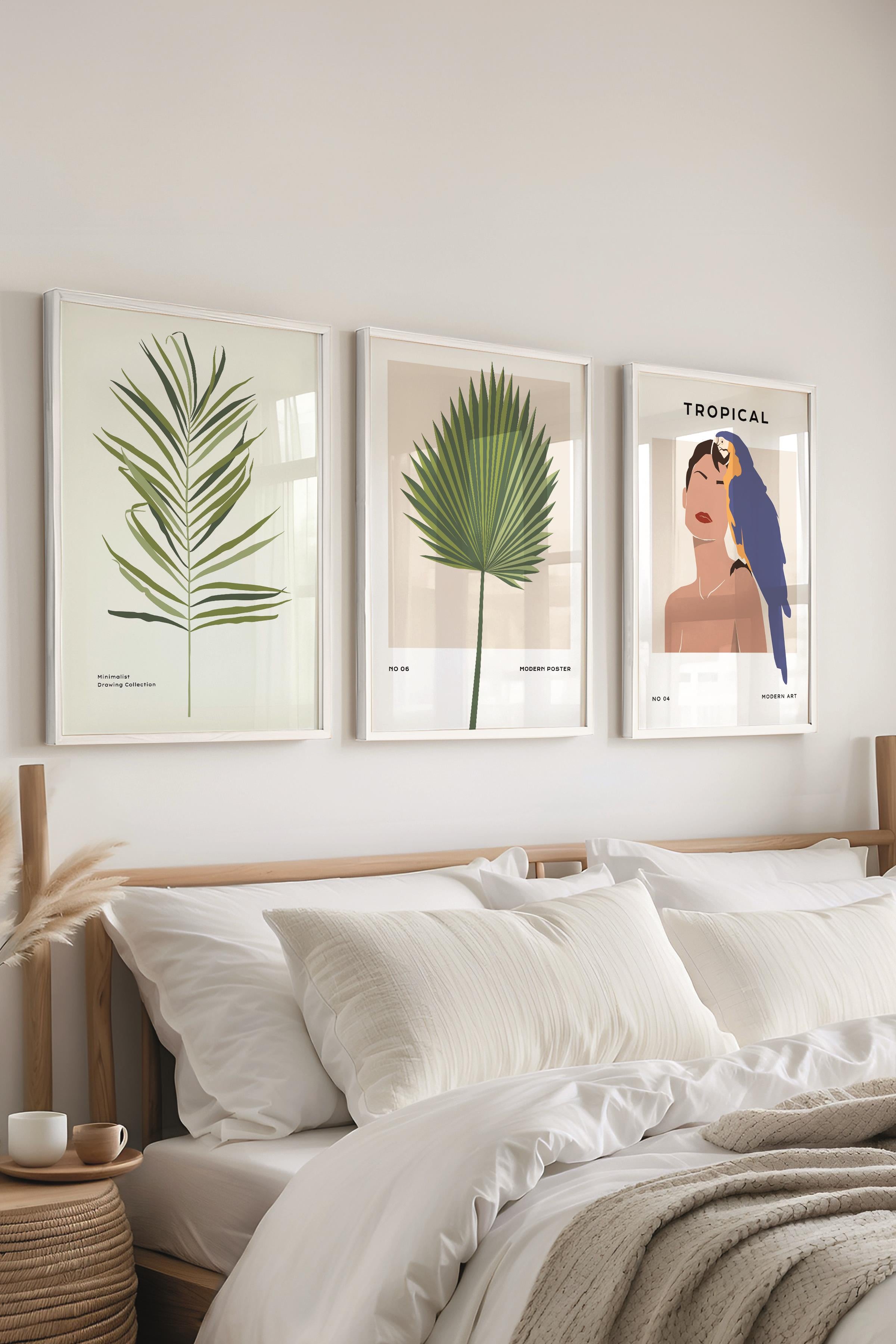 Çerçeveli Tablo Seti, 3 Adet Beyaz Çerçeve ve Minimalist Çizim Temalı Poster Seti, No:300612