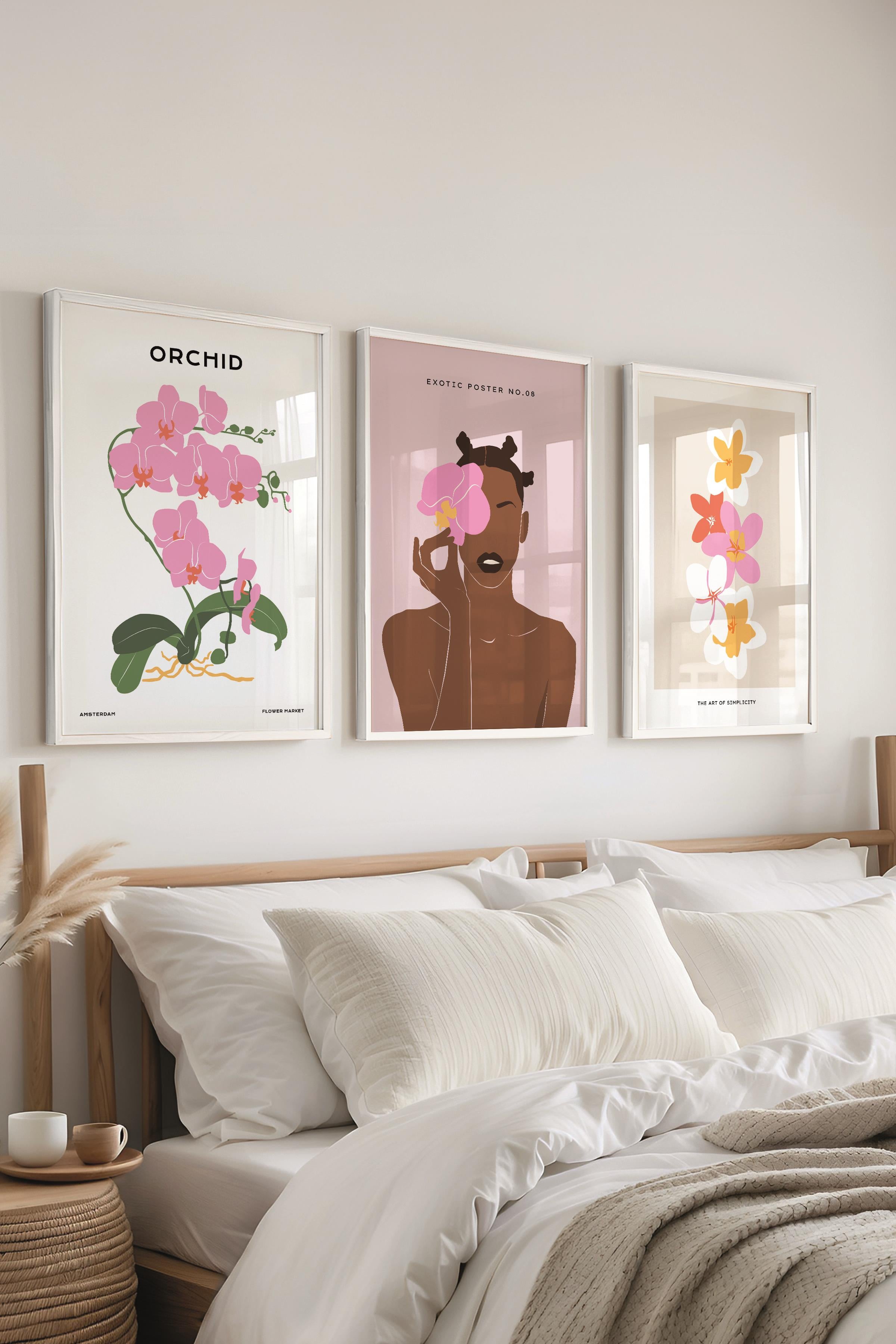 Çerçeveli Tablo Seti, 3 Adet Beyaz Çerçeve ve Minimalist Çizim Temalı Poster Seti, No:300613