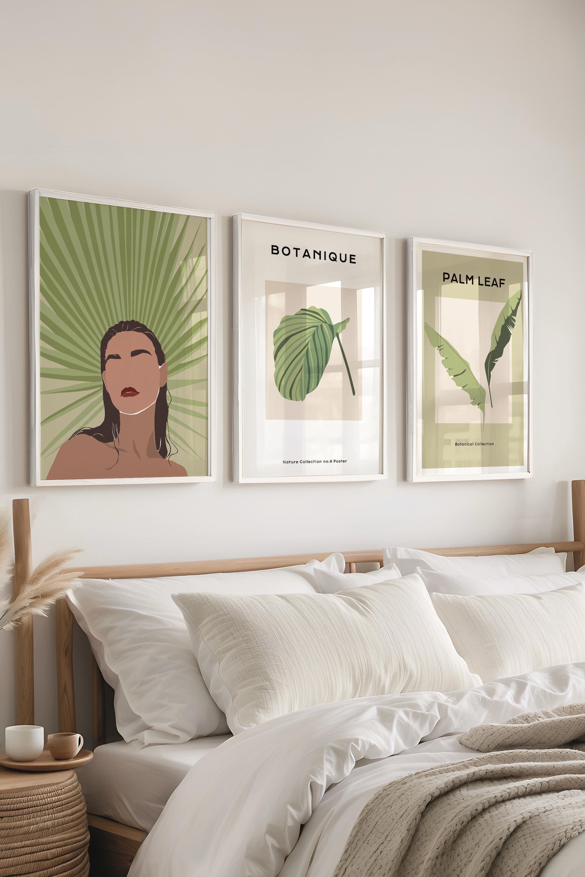 Çerçeveli Tablo Seti, 3 Adet Beyaz Çerçeve ve Minimalist Çizim Temalı Poster Seti, No:300615