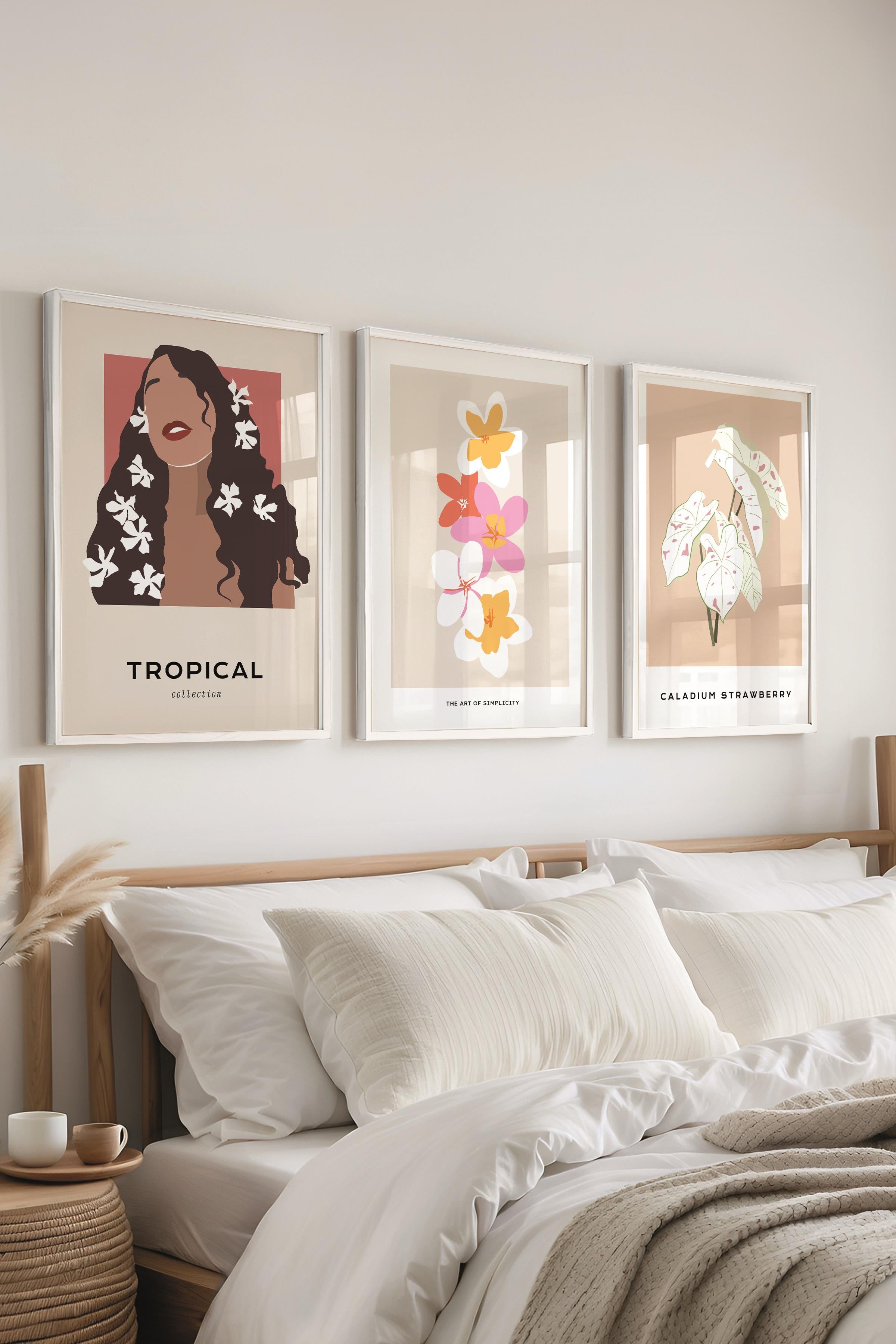 Çerçeveli Tablo Seti, 3 Adet Beyaz Çerçeve ve Minimalist Çizim Temalı Poster Seti, No:300616