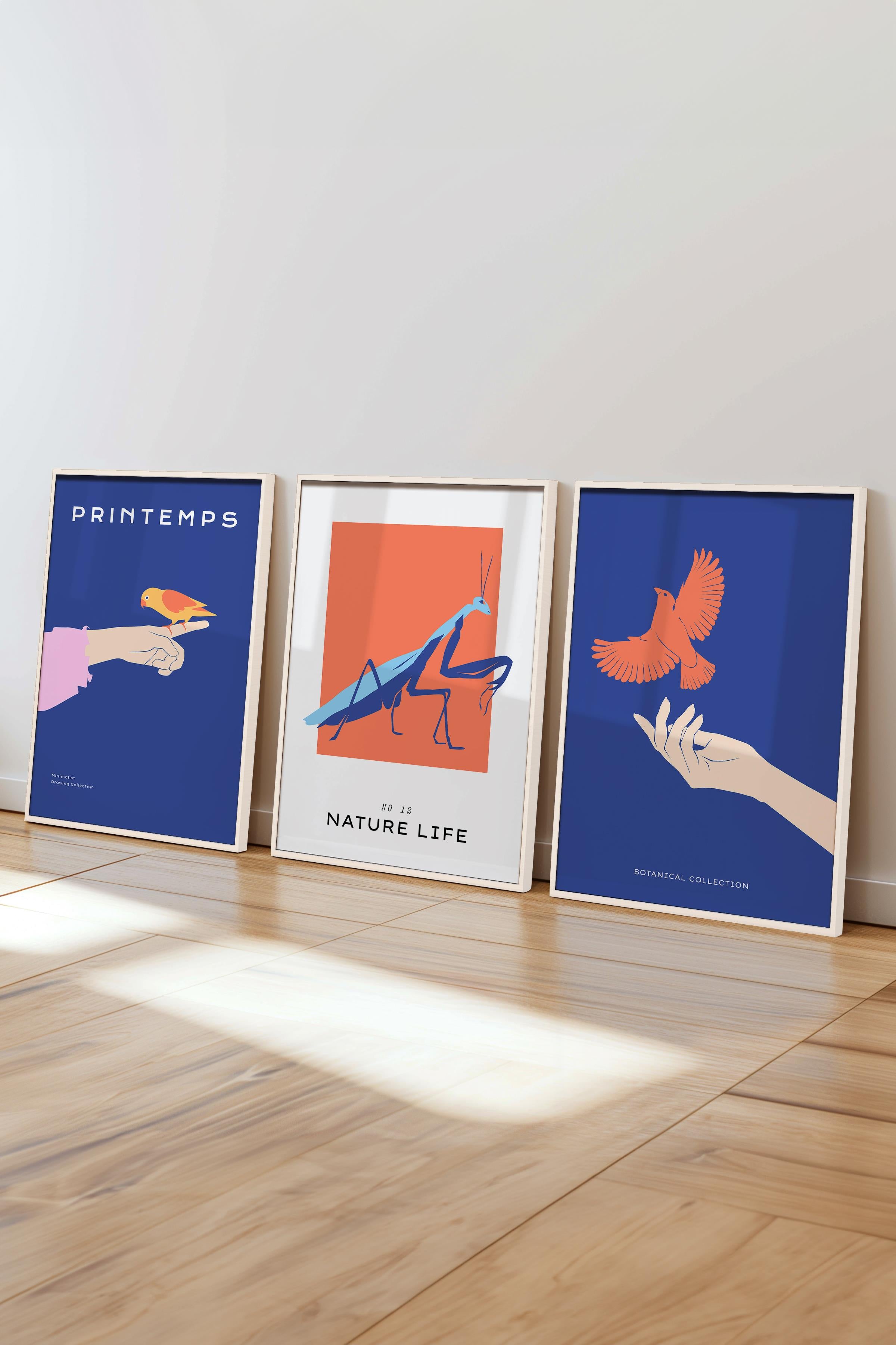 Çerçeveli Tablo Seti, 3 Adet Beyaz Çerçeve ve Minimalist Safari Temalı Poster Seti, No:300490