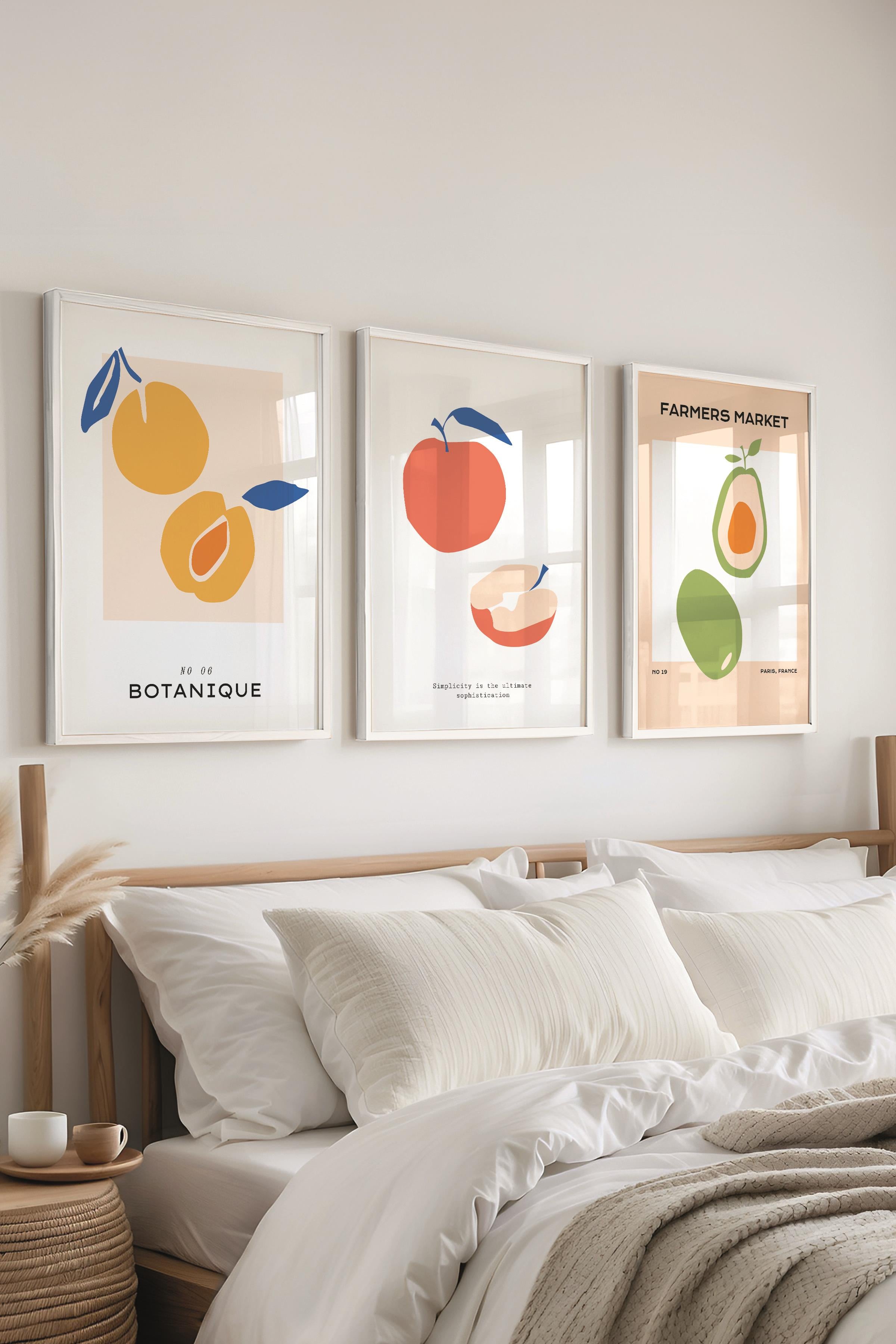 Çerçeveli Tablo Seti, 3 Adet Beyaz Çerçeve ve Minimalist Temalı Poster Seti, Duvar Tablosu No:300455