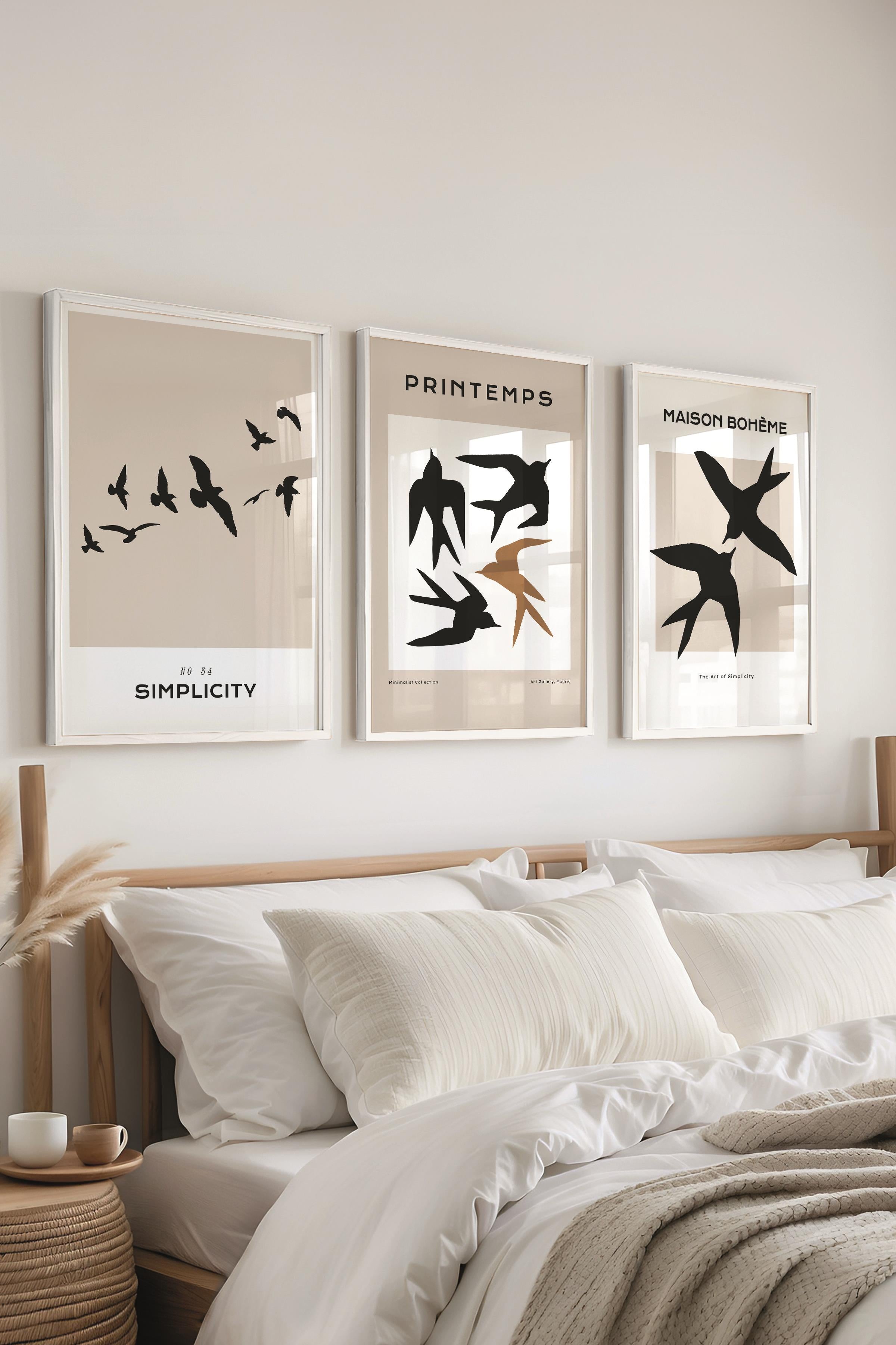 Çerçeveli Tablo Seti, 3 Adet Beyaz Çerçeve ve Minimalist Temalı Poster Seti, No:300562