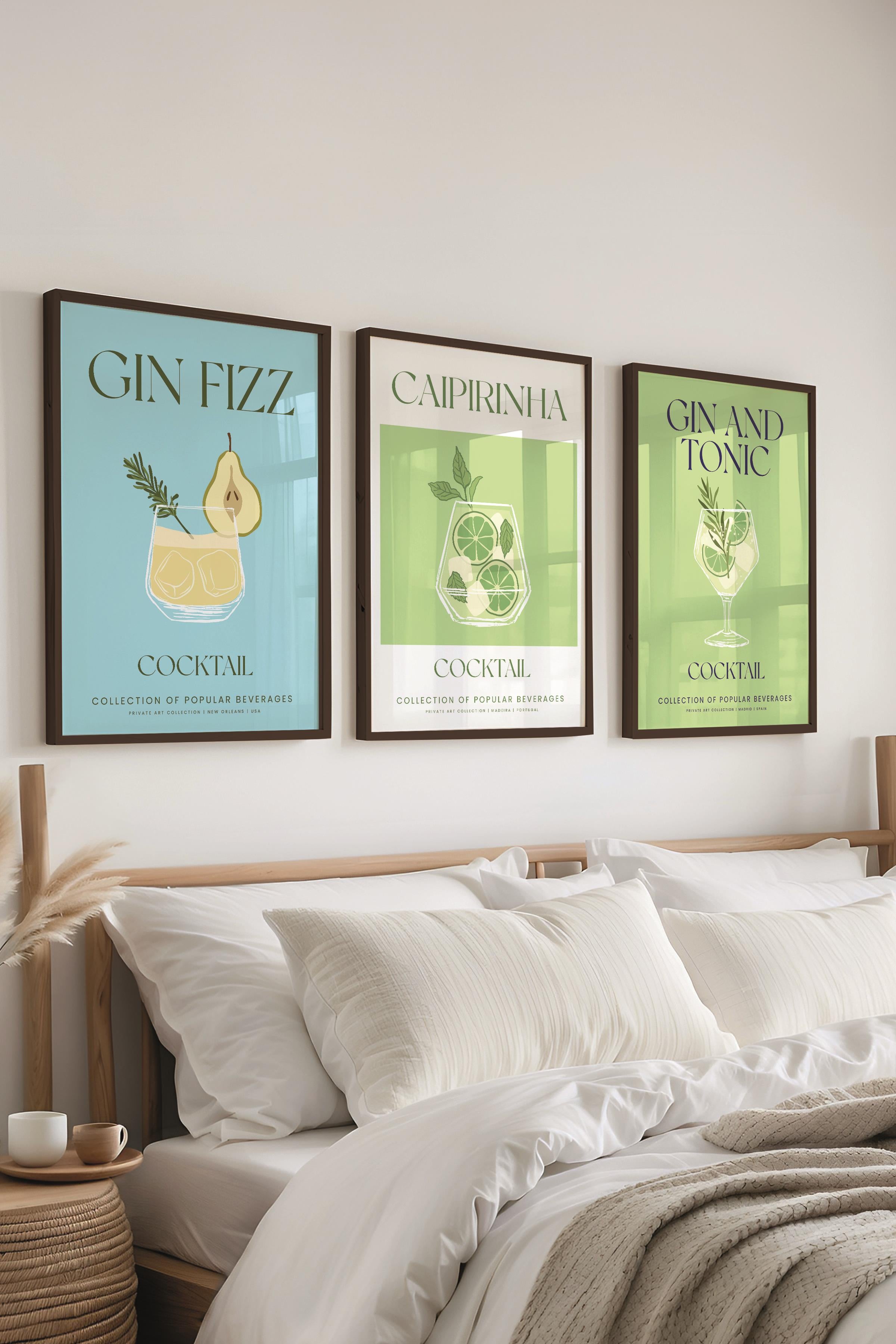 Çerçeveli Tablo Seti, 3 Adet Siyah Çerçeve ve Kokteyl Çizim Temalı Poster Seti, No:300535
