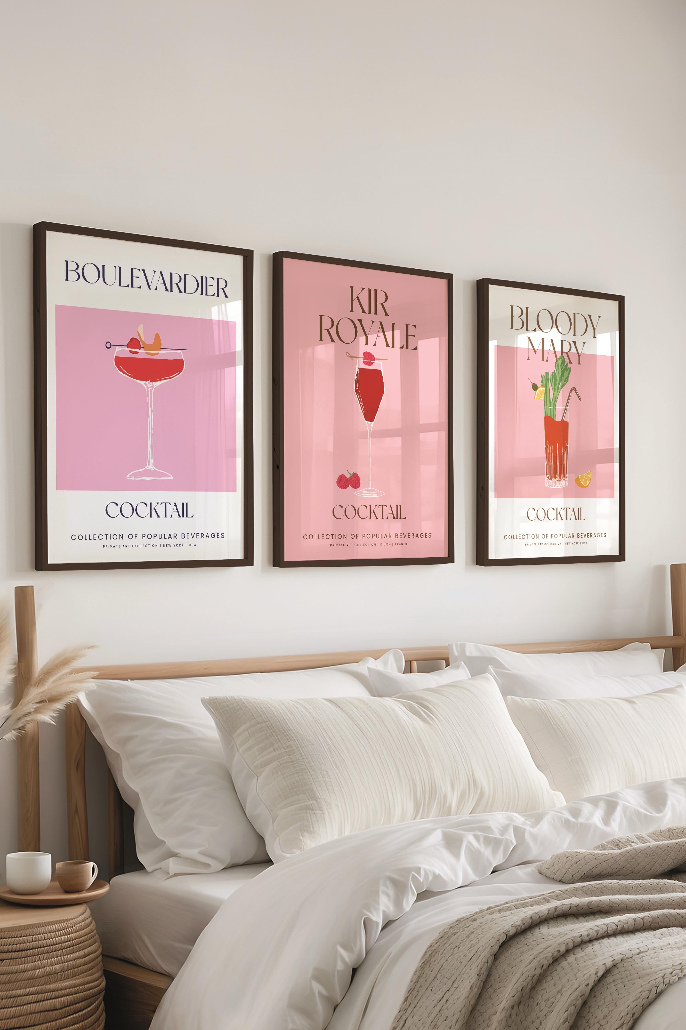 Çerçeveli Tablo Seti, 3 Adet Siyah Çerçeve ve Kokteyl Çizim Temalı Poster Seti, No:300537