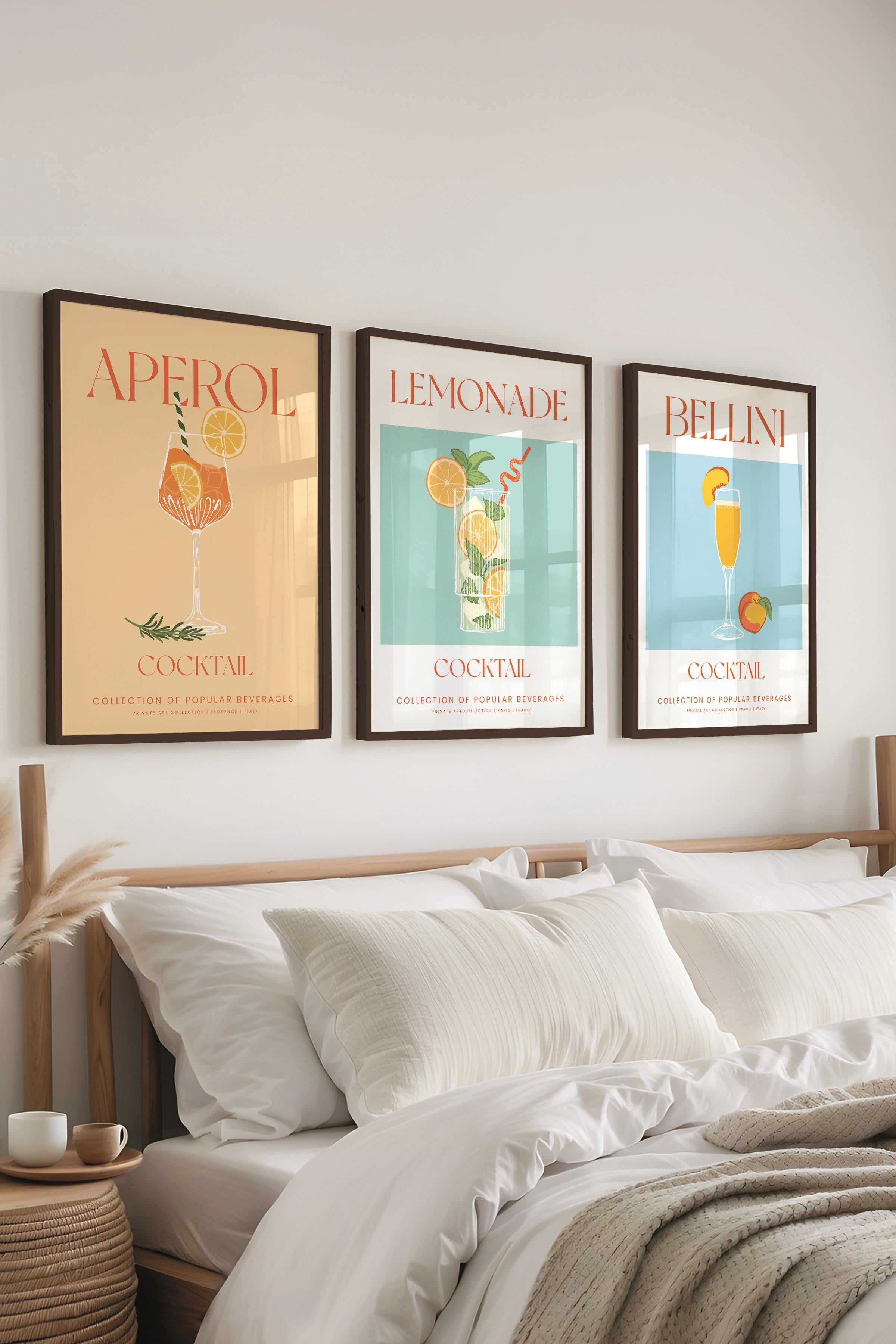 Çerçeveli Tablo Seti, 3 Adet Siyah Çerçeve ve Kokteyl Çizim Temalı Poster Seti, No:300539