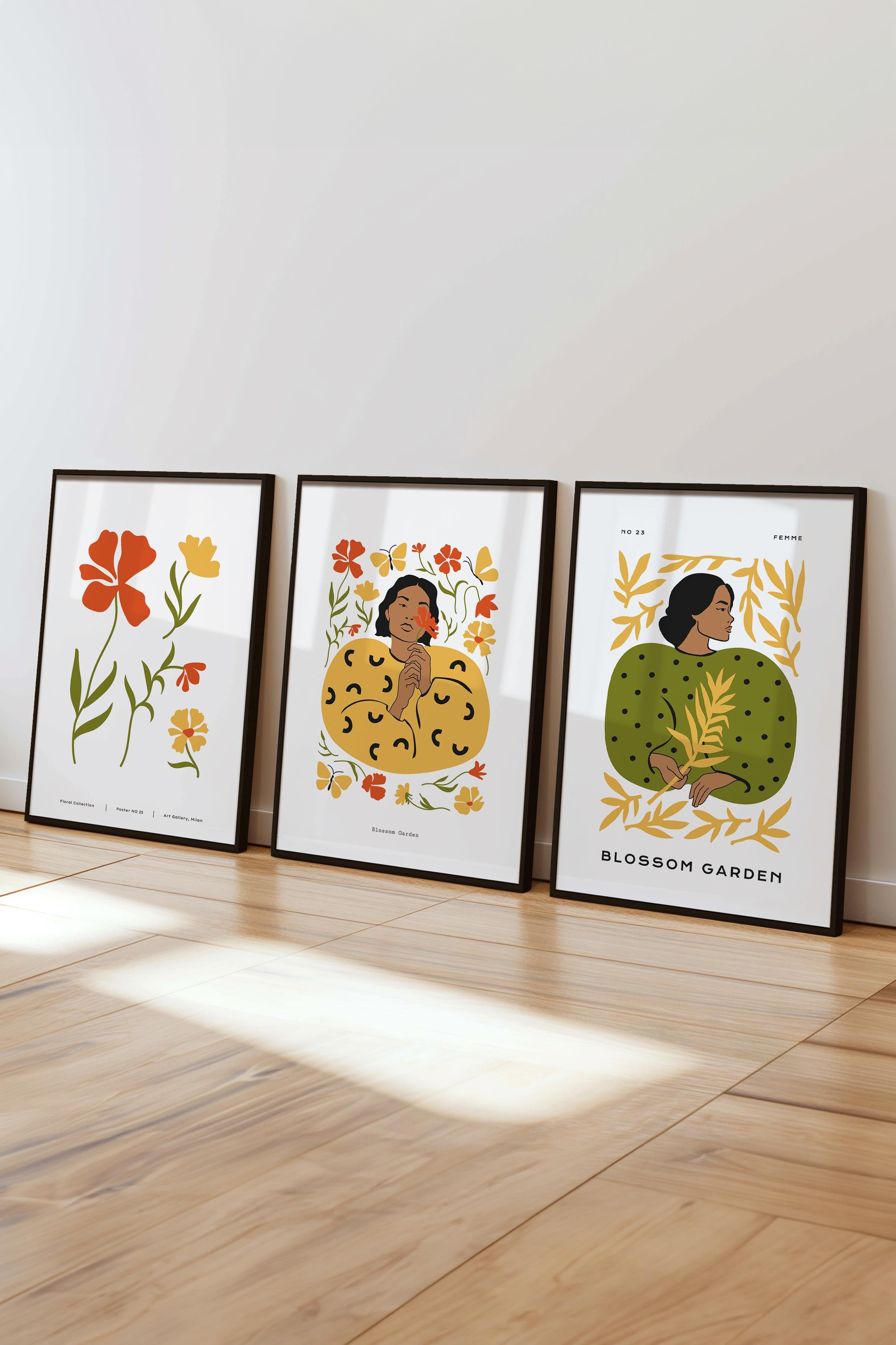 Çerçeveli Tablo Seti, 3 Adet Siyah Çerçeve ve Minimalist Boho Temalı Poster Seti, No:300507