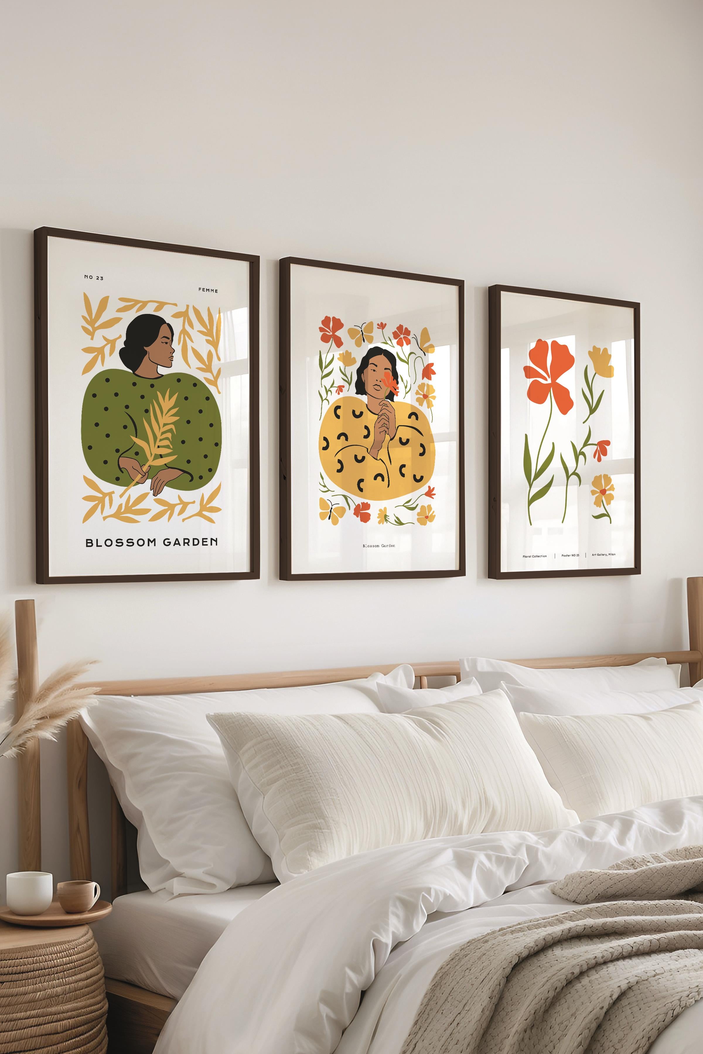 Çerçeveli Tablo Seti, 3 Adet Siyah Çerçeve ve Minimalist Boho Temalı Poster Seti, No:300507