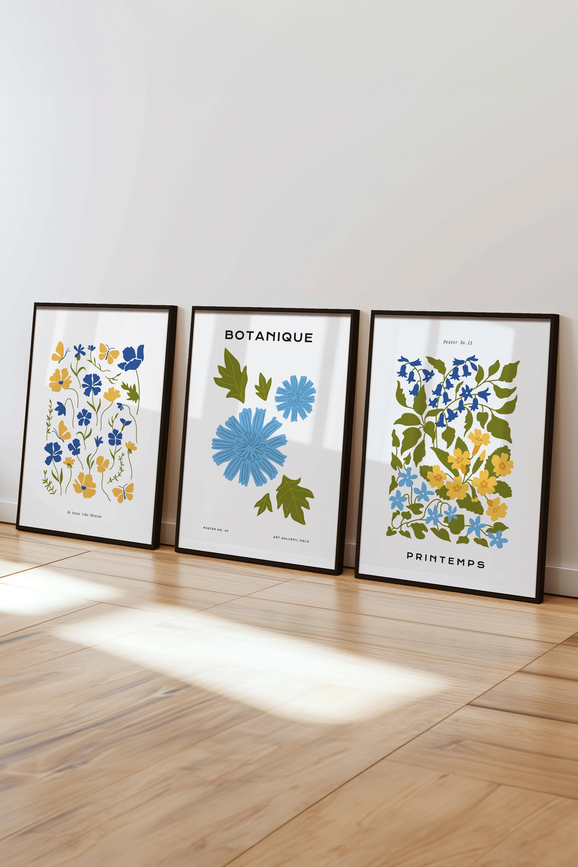 Çerçeveli Tablo Seti, 3 Adet Siyah Çerçeve ve Minimalist Boho Temalı Poster Seti, No:300511