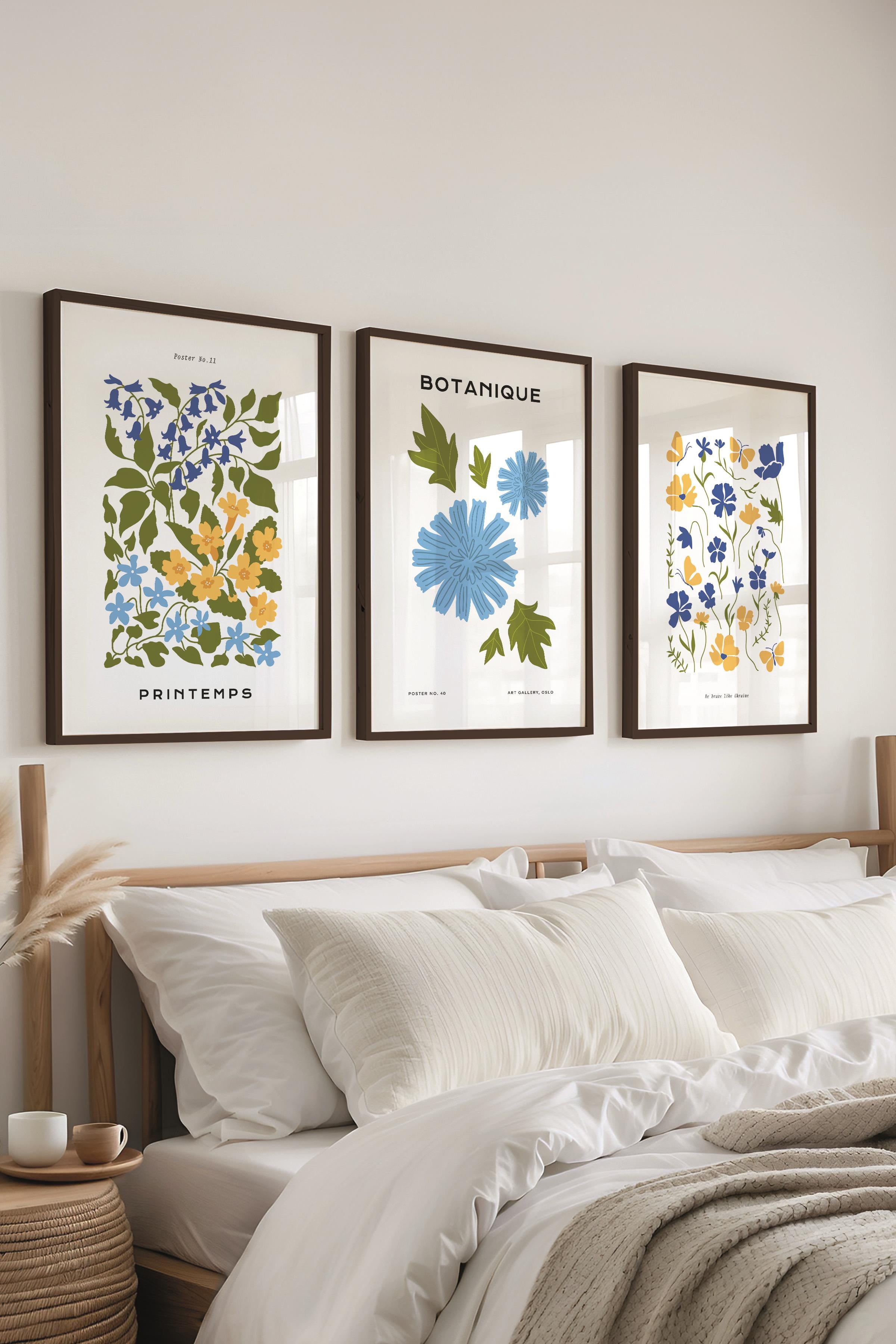 Çerçeveli Tablo Seti, 3 Adet Siyah Çerçeve ve Minimalist Boho Temalı Poster Seti, No:300511