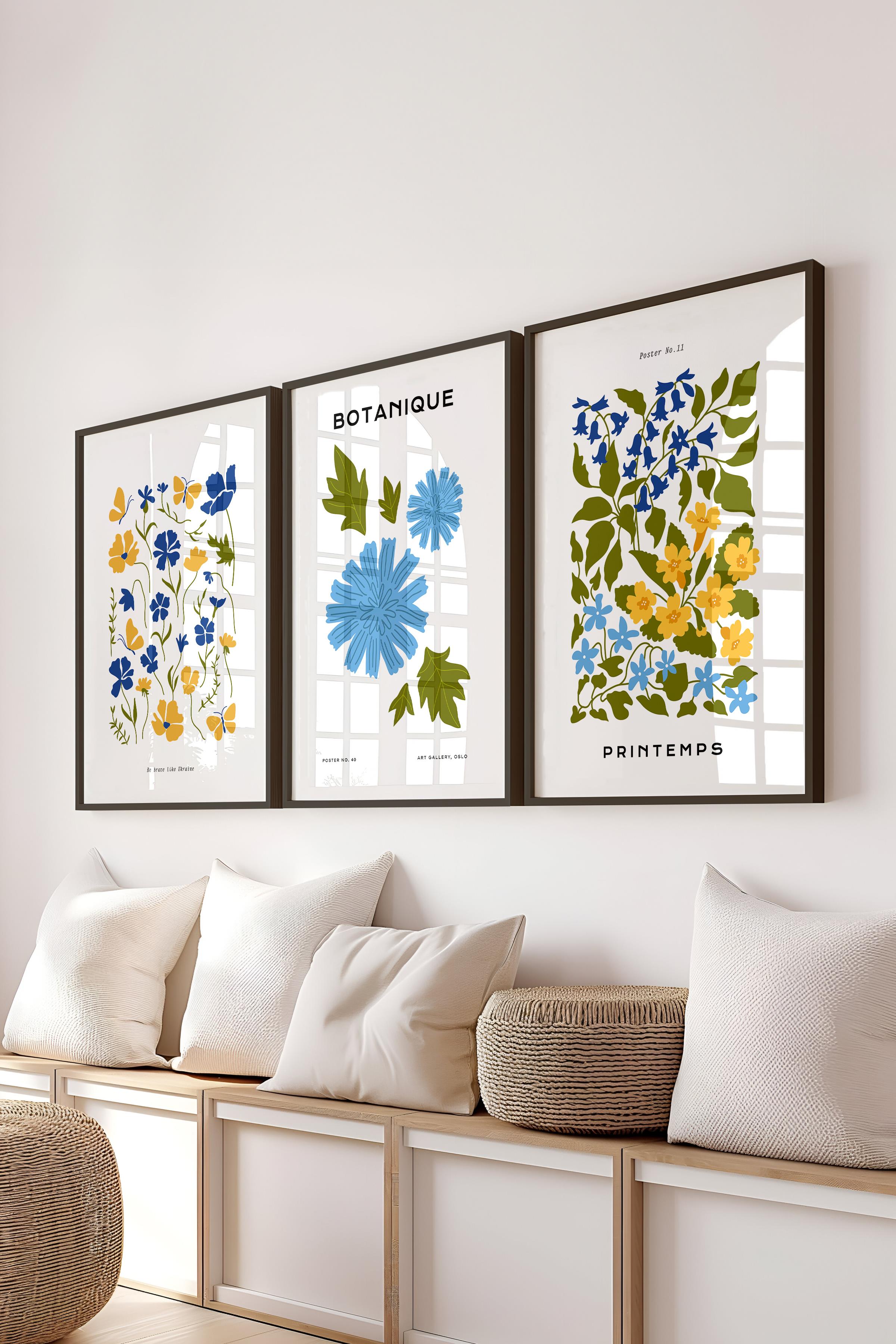 Çerçeveli Tablo Seti, 3 Adet Siyah Çerçeve ve Minimalist Boho Temalı Poster Seti, No:300511