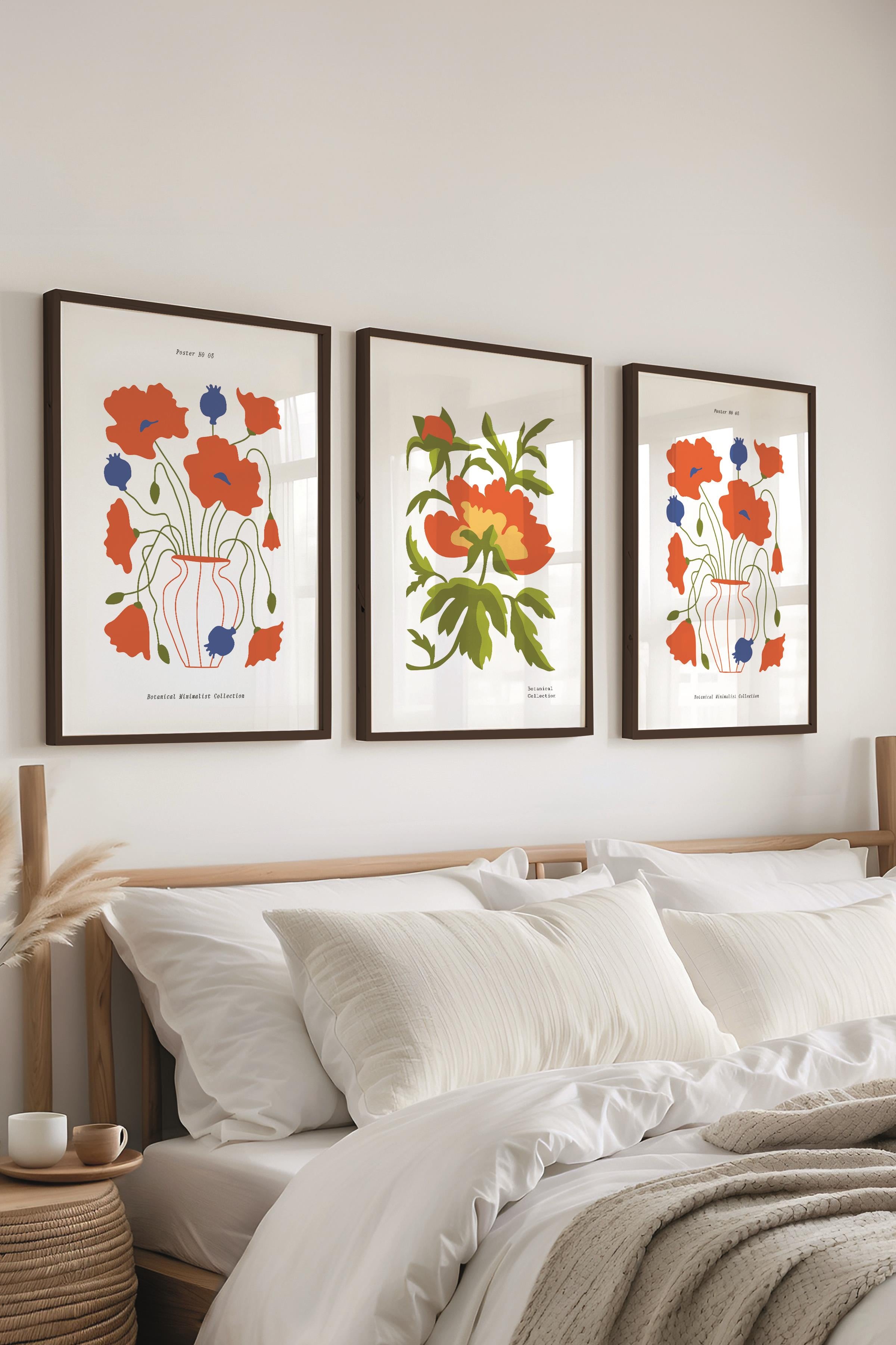 Çerçeveli Tablo Seti, 3 Adet Siyah Çerçeve ve Minimalist Boho Temalı Poster Seti, No:300512