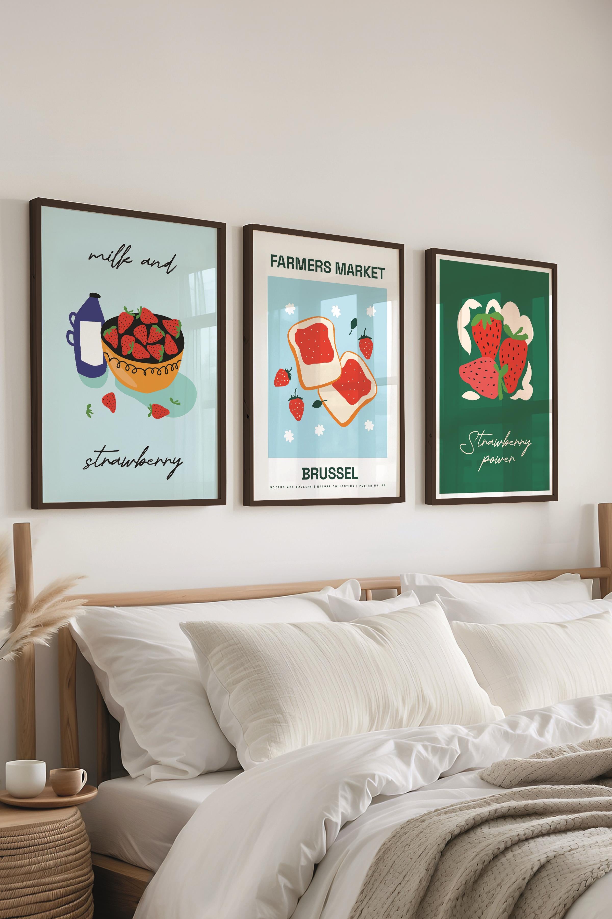 Çerçeveli Tablo Seti, 3 Adet Siyah Çerçeve ve Minimalist Boho Temalı Poster Seti, No:300513