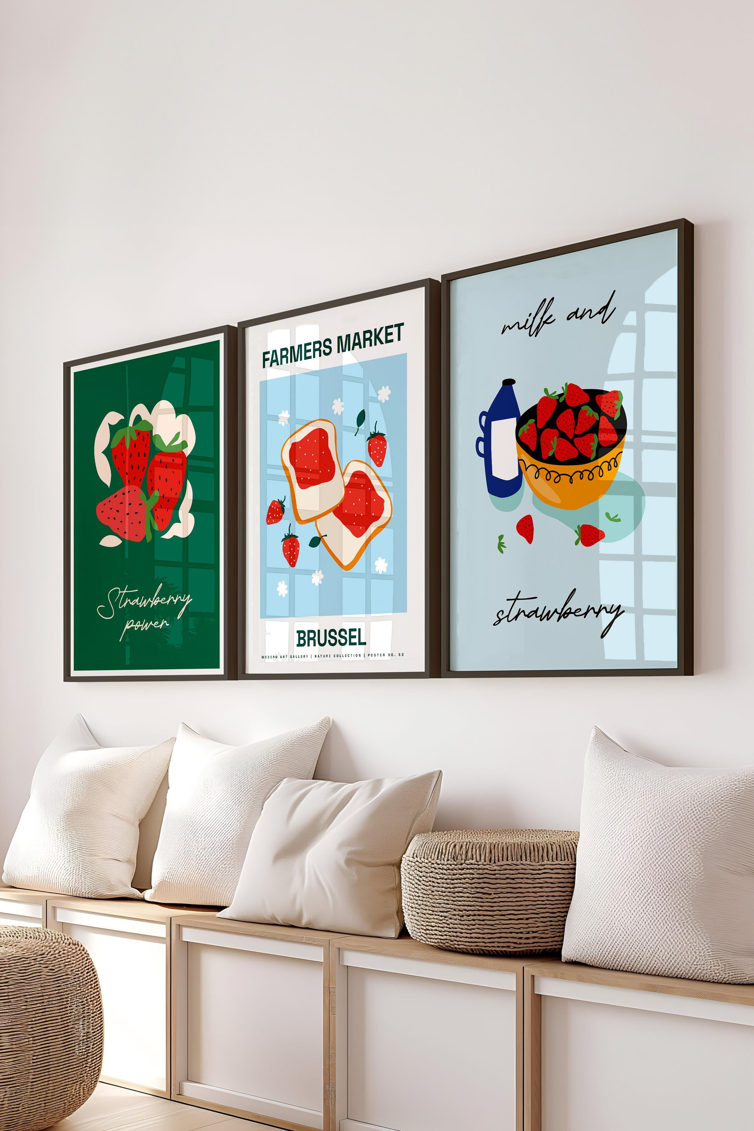 Çerçeveli Tablo Seti, 3 Adet Siyah Çerçeve ve Minimalist Boho Temalı Poster Seti, No:300513