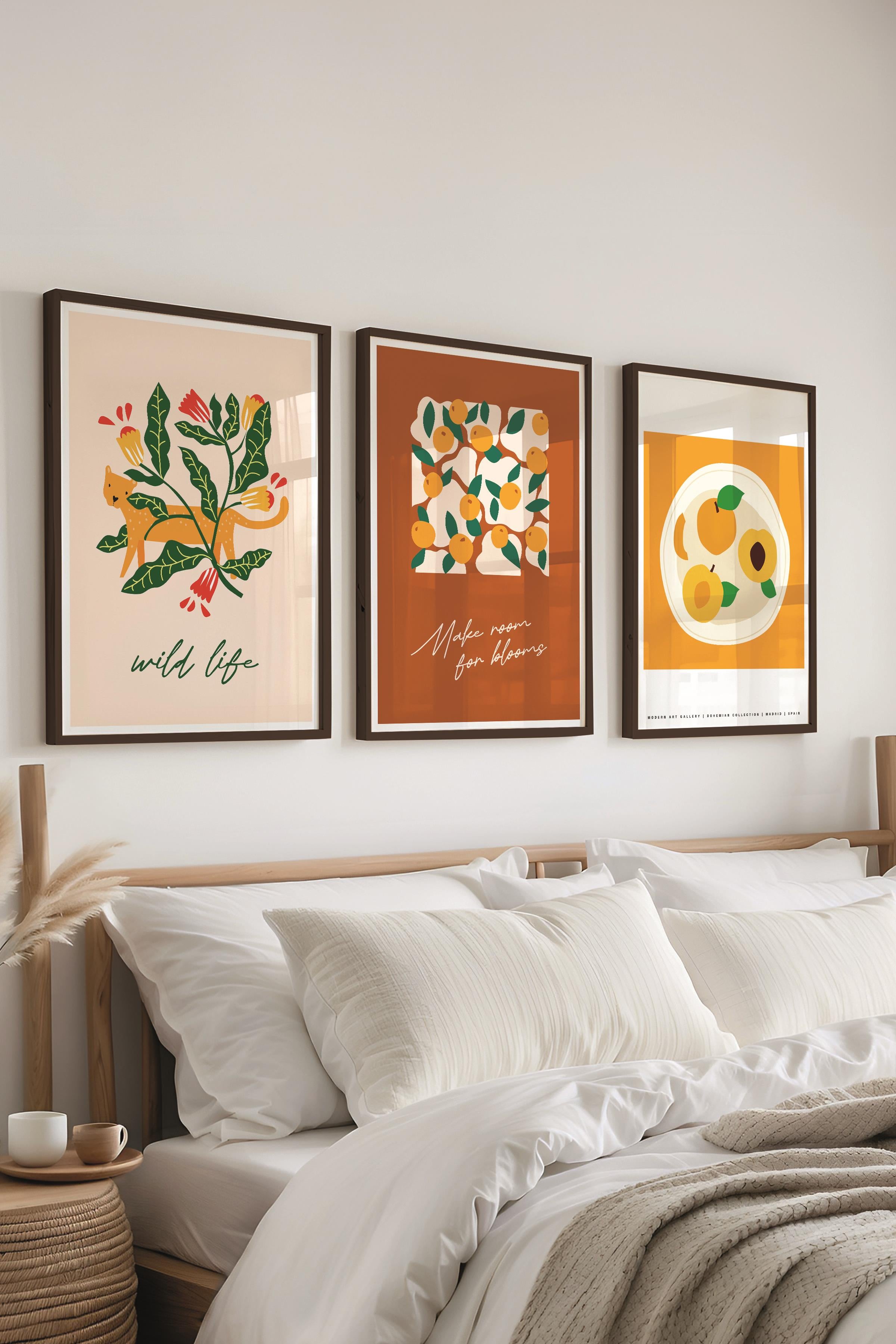 Çerçeveli Tablo Seti, 3 Adet Siyah Çerçeve ve Minimalist Boho Temalı Poster Seti, No:300514
