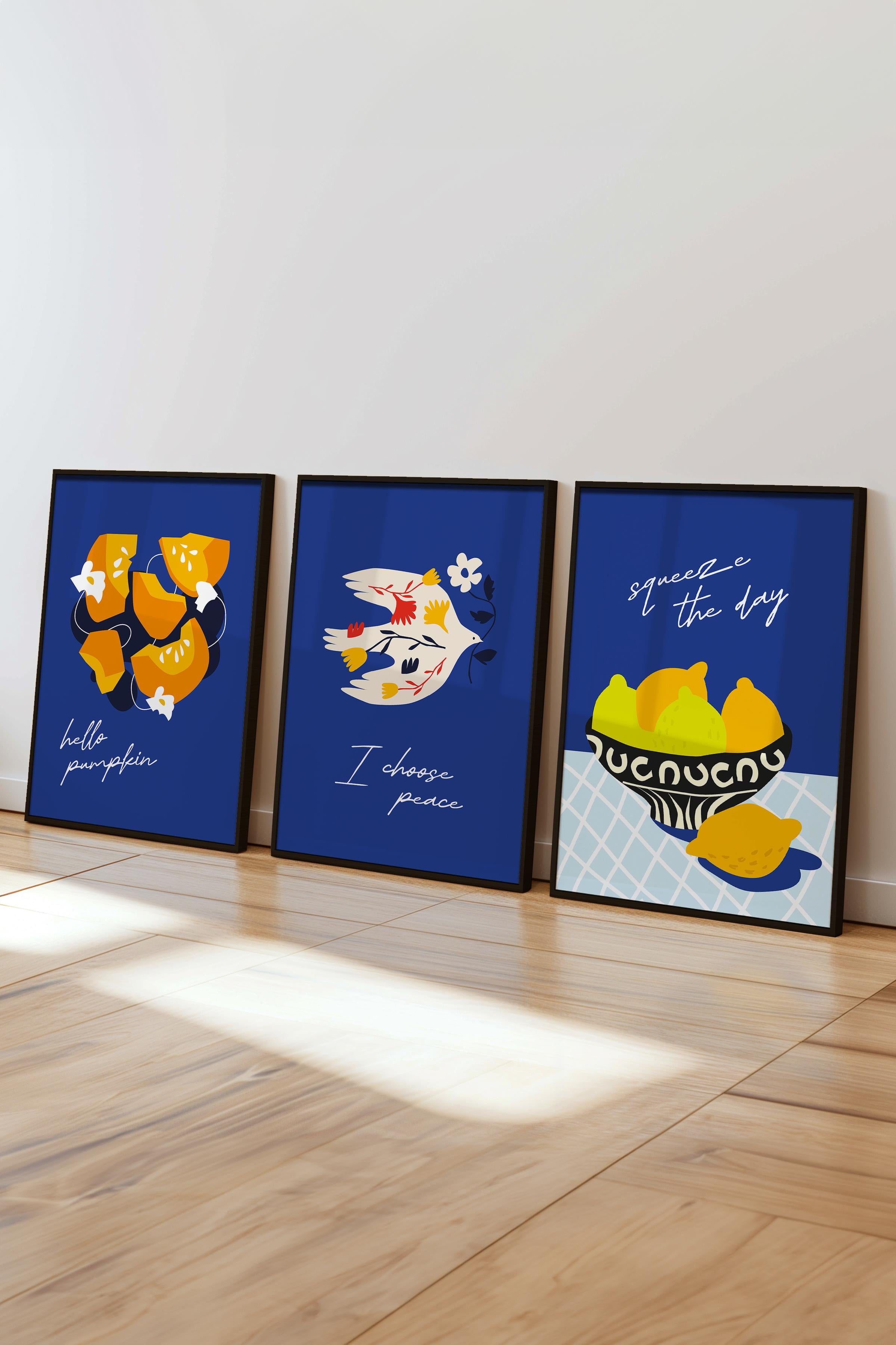 Çerçeveli Tablo Seti, 3 Adet Siyah Çerçeve ve Minimalist Boho Temalı Poster Seti, No:300515