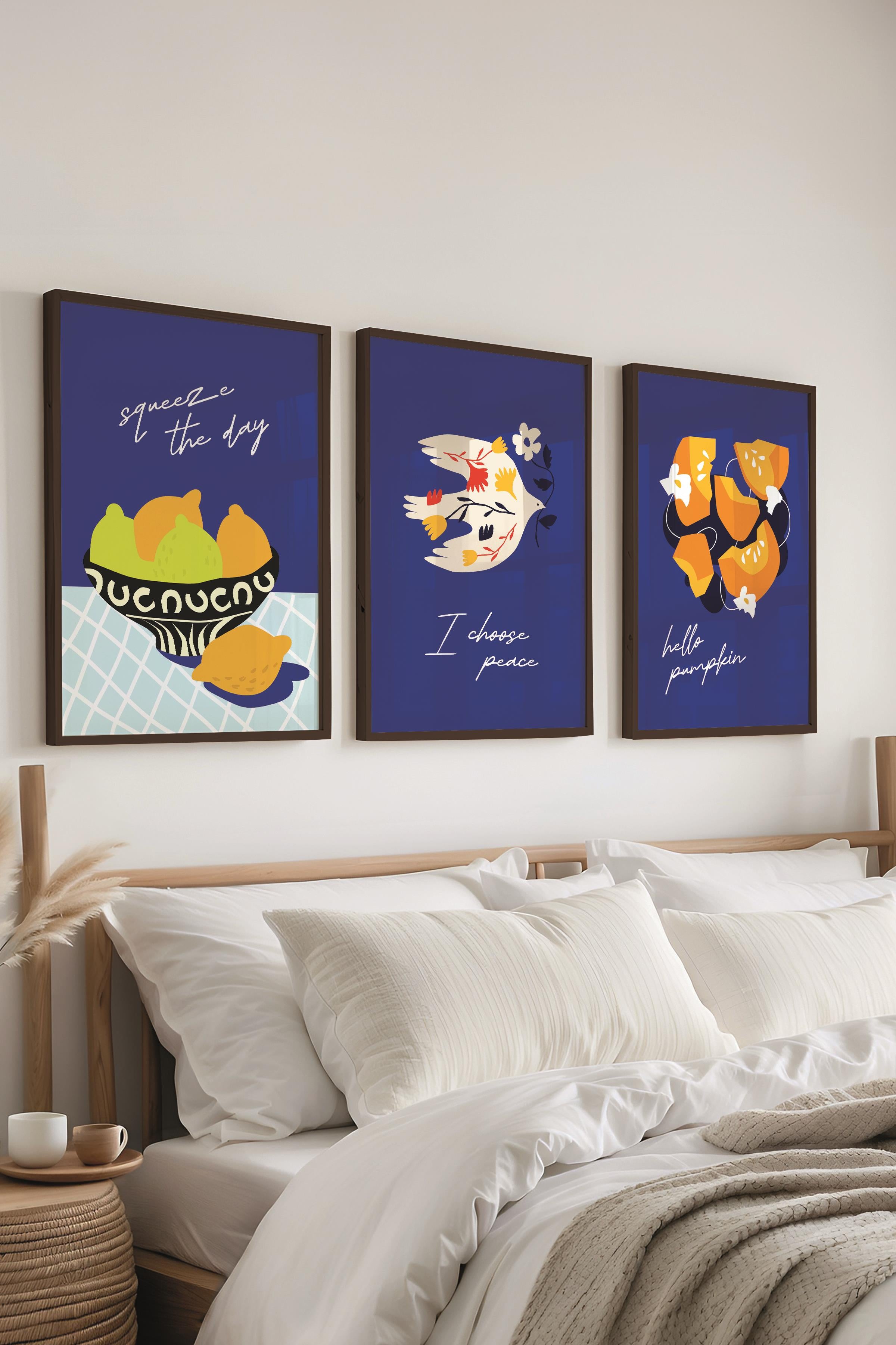 Çerçeveli Tablo Seti, 3 Adet Siyah Çerçeve ve Minimalist Boho Temalı Poster Seti, No:300515