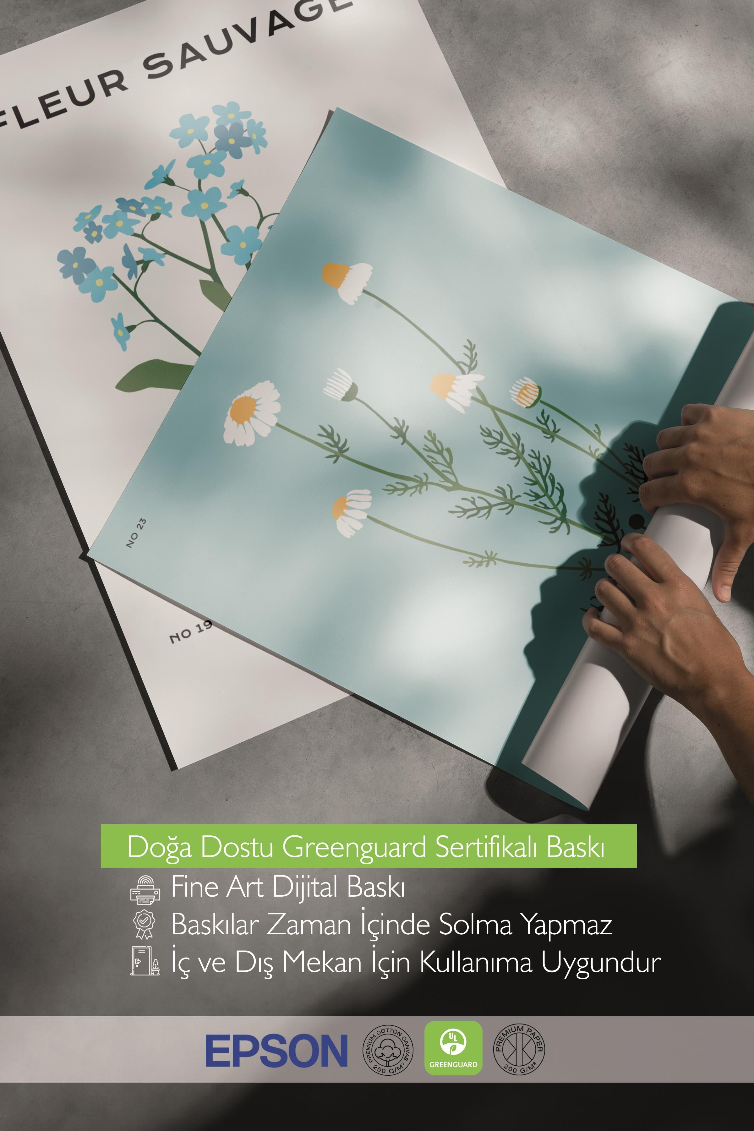 Çerçeveli Tablo Seti, 3 Adet Siyah Çerçeve ve Minimalist Çiçekler Temalı Poster Seti, No:300482