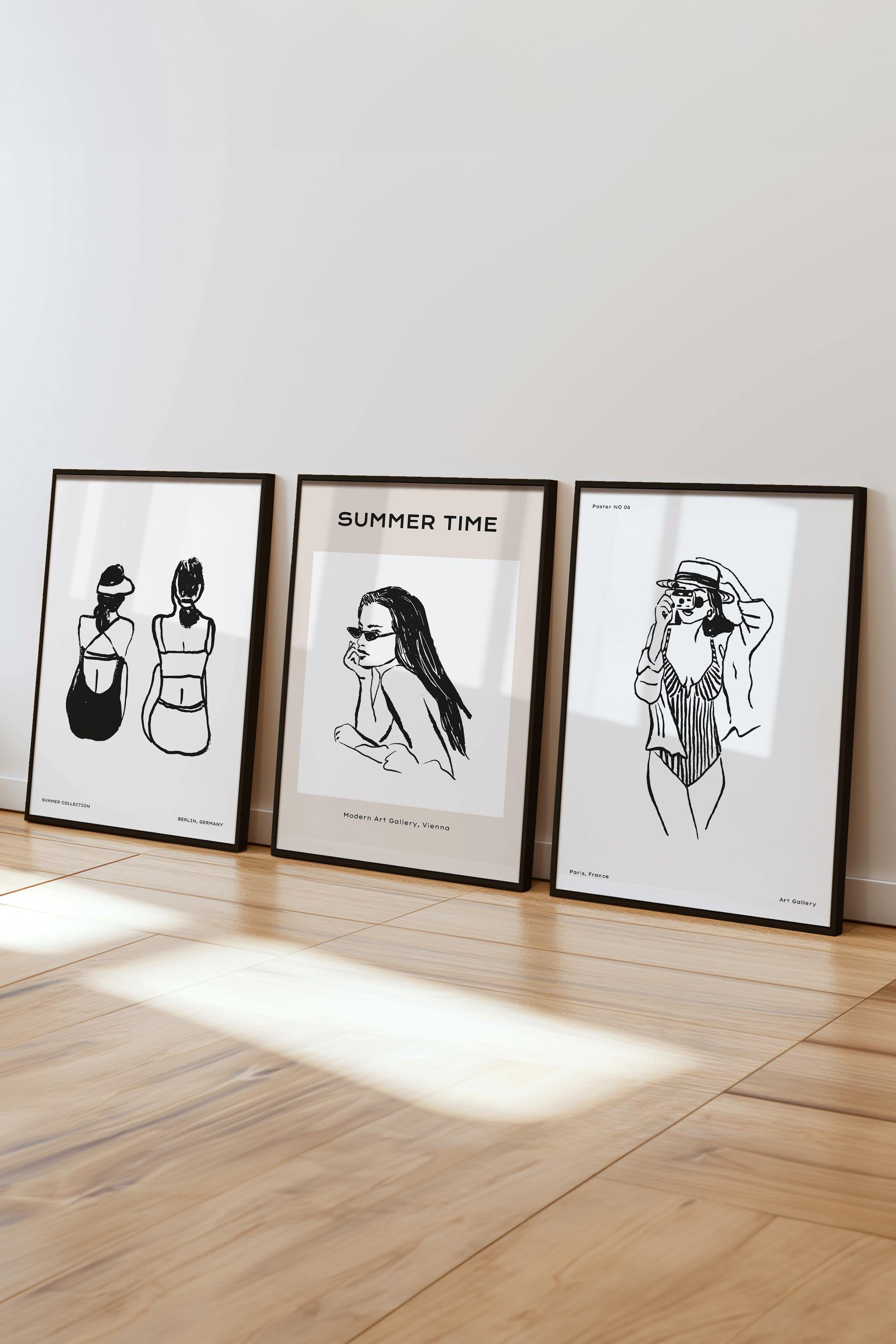 Çerçeveli Tablo Seti, 3 Adet Siyah Çerçeve ve Minimalist Çizim Temalı Poster Seti, No:300520