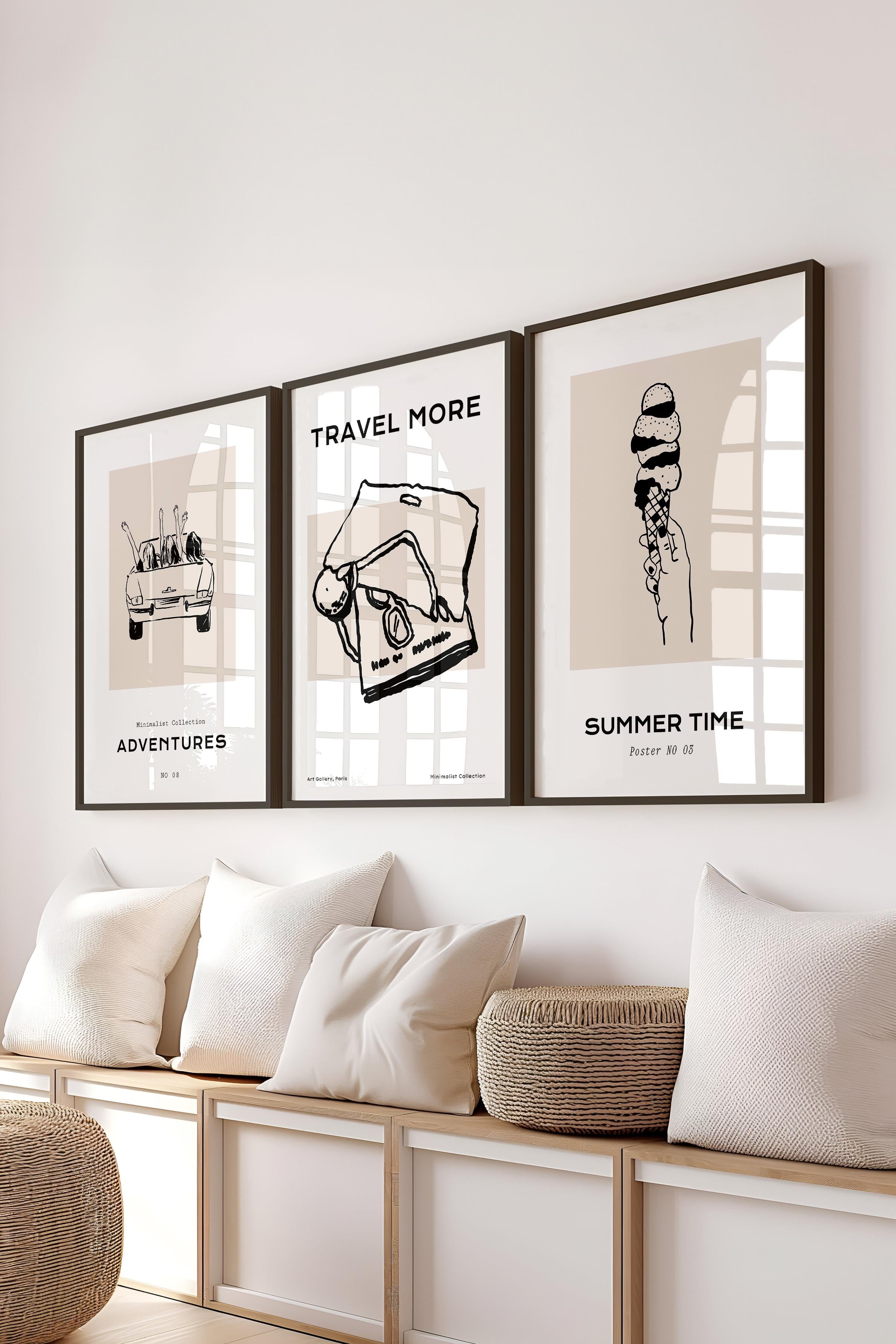 Çerçeveli Tablo Seti, 3 Adet Siyah Çerçeve ve Minimalist Çizim Temalı Poster Seti, No:300521