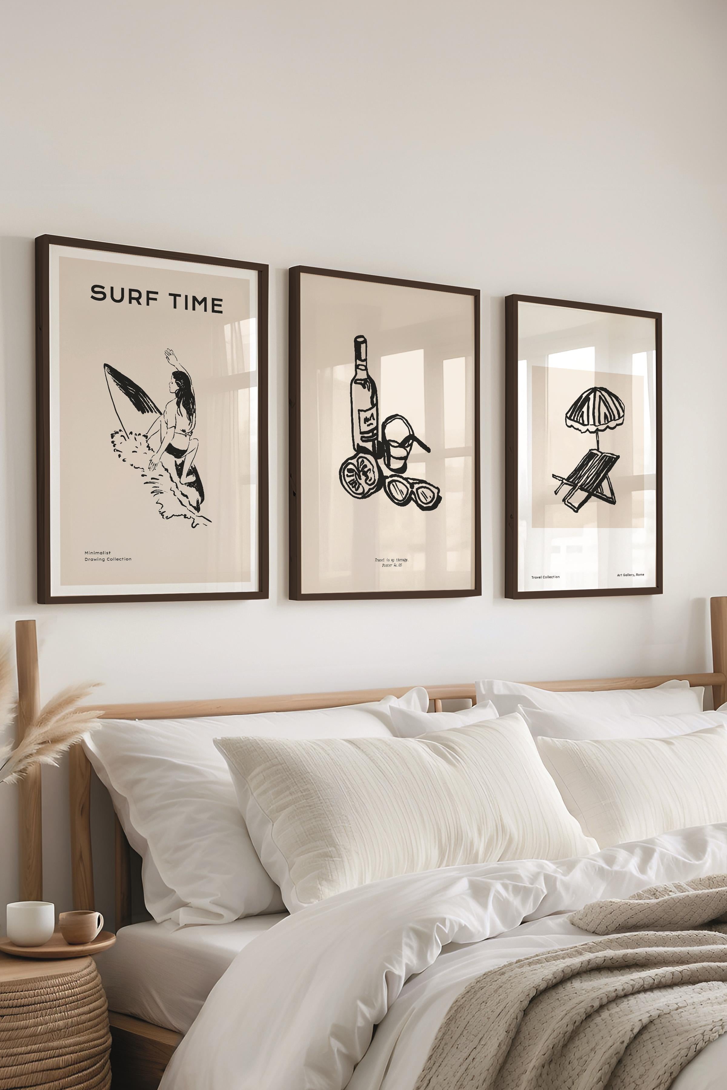 Çerçeveli Tablo Seti, 3 Adet Siyah Çerçeve ve Minimalist Çizim Temalı Poster Seti, No:300523