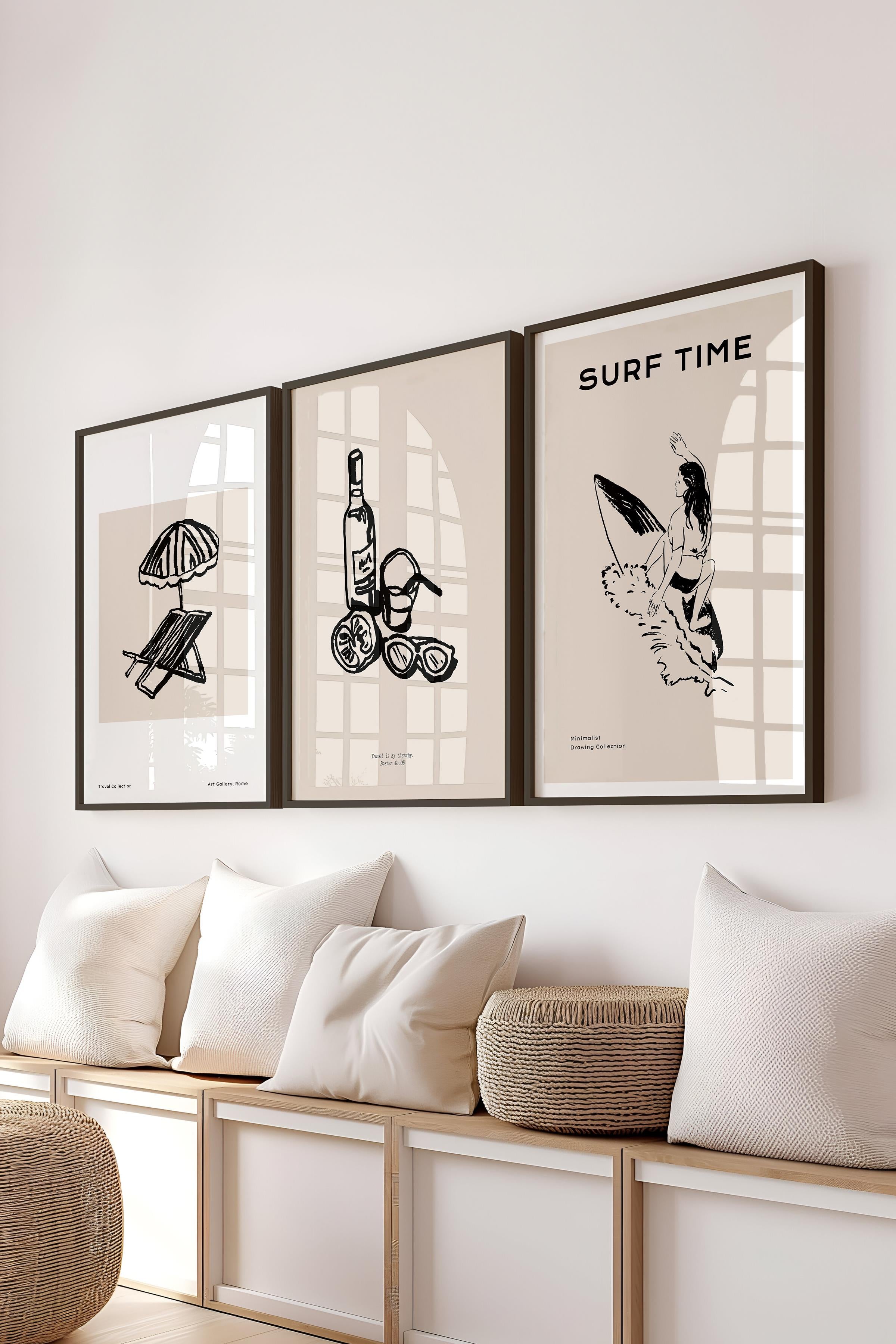 Çerçeveli Tablo Seti, 3 Adet Siyah Çerçeve ve Minimalist Çizim Temalı Poster Seti, No:300523