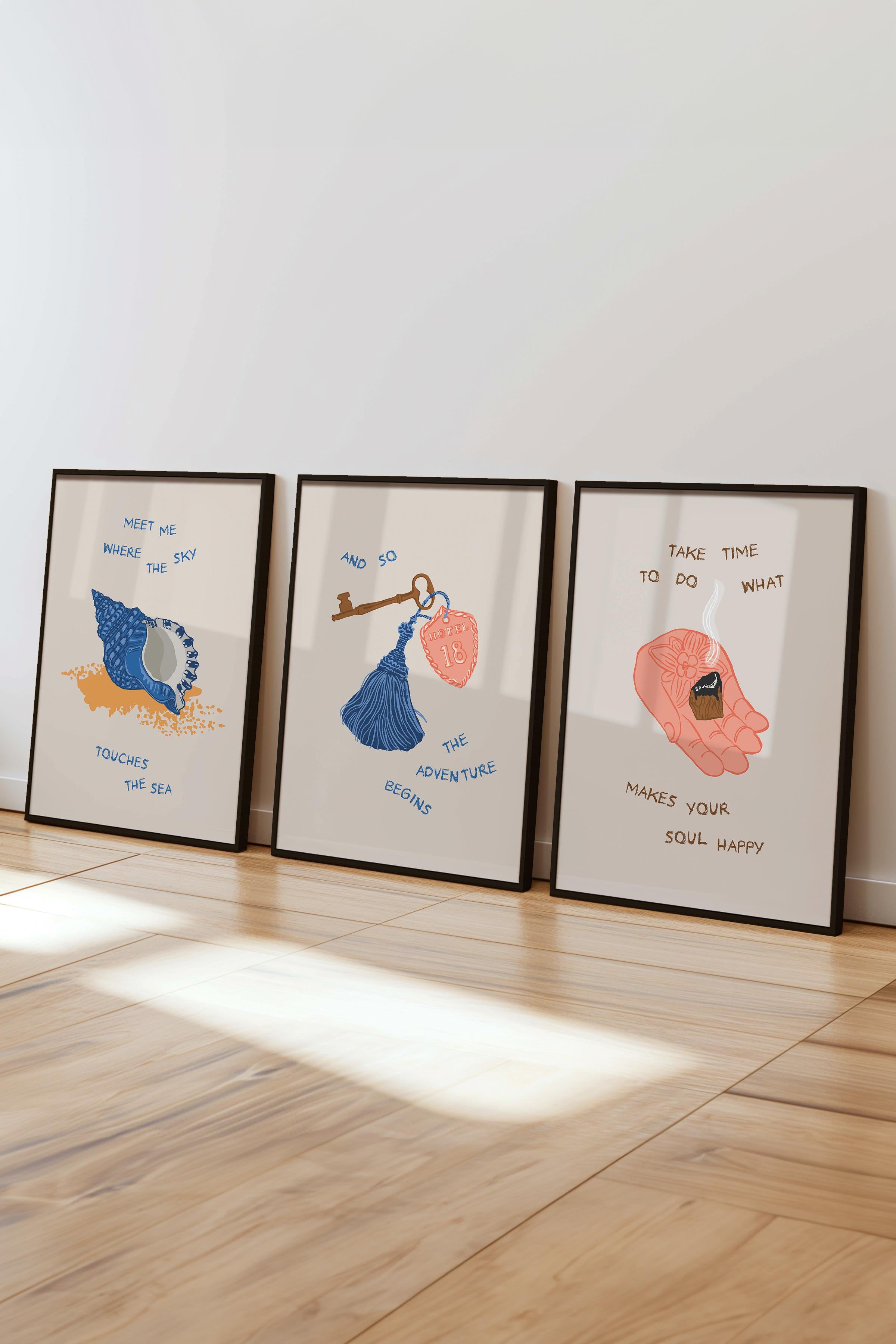 Çerçeveli Tablo Seti, 3 Adet Siyah Çerçeve ve Minimalist Çizim Temalı Poster Seti, No:300526