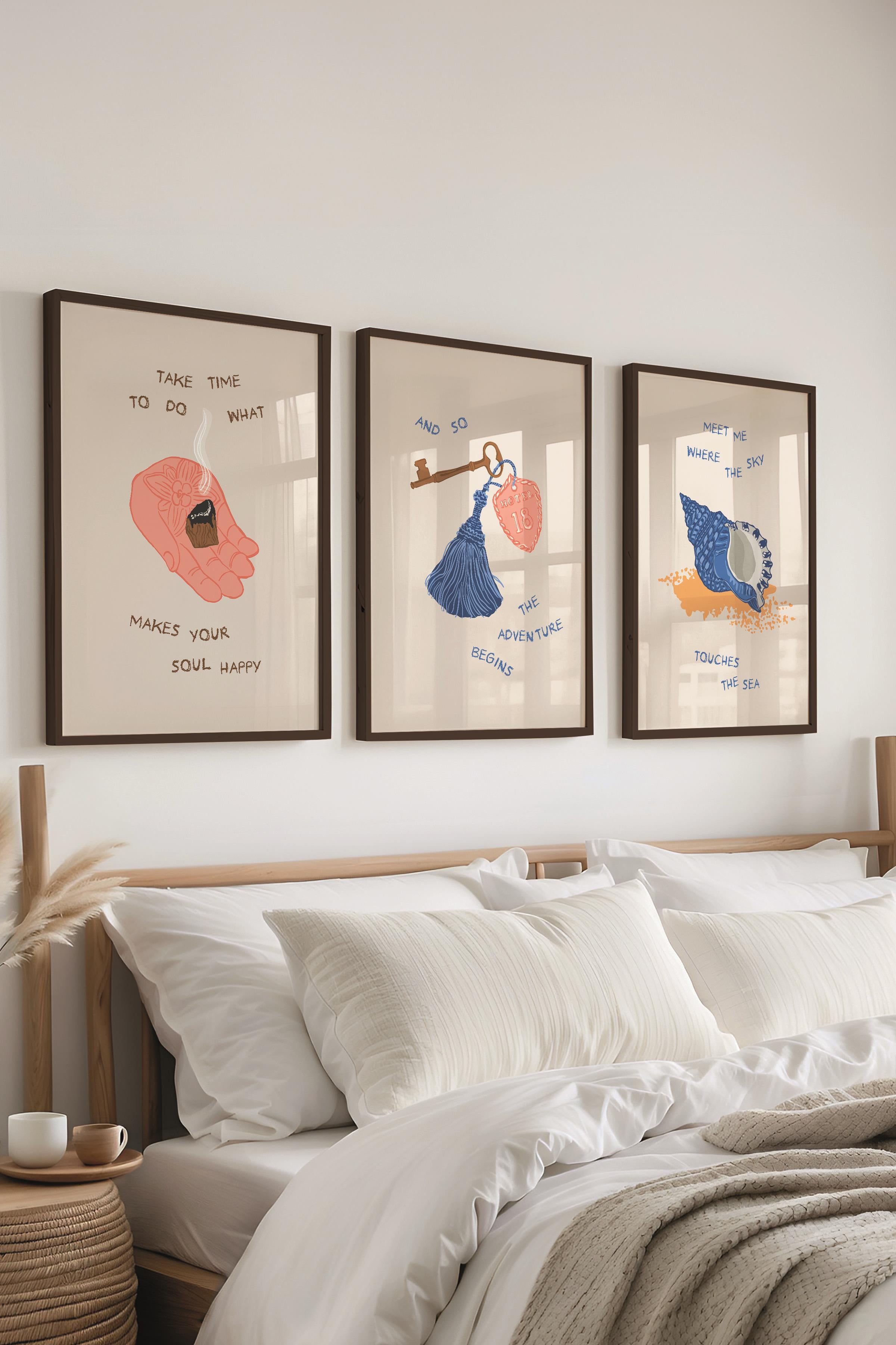 Çerçeveli Tablo Seti, 3 Adet Siyah Çerçeve ve Minimalist Çizim Temalı Poster Seti, No:300526