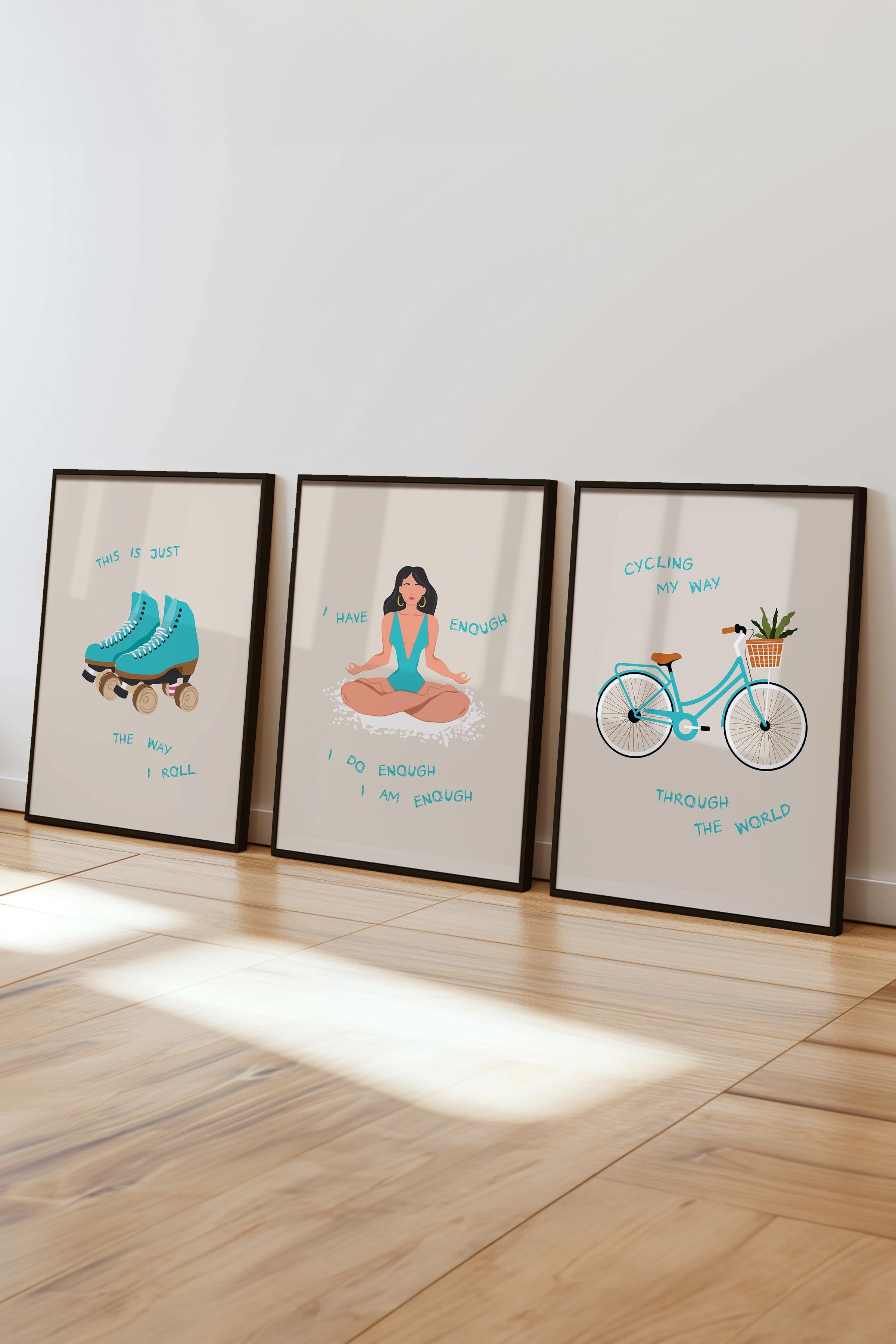 Çerçeveli Tablo Seti, 3 Adet Siyah Çerçeve ve Minimalist Çizim Temalı Poster Seti, No:300527
