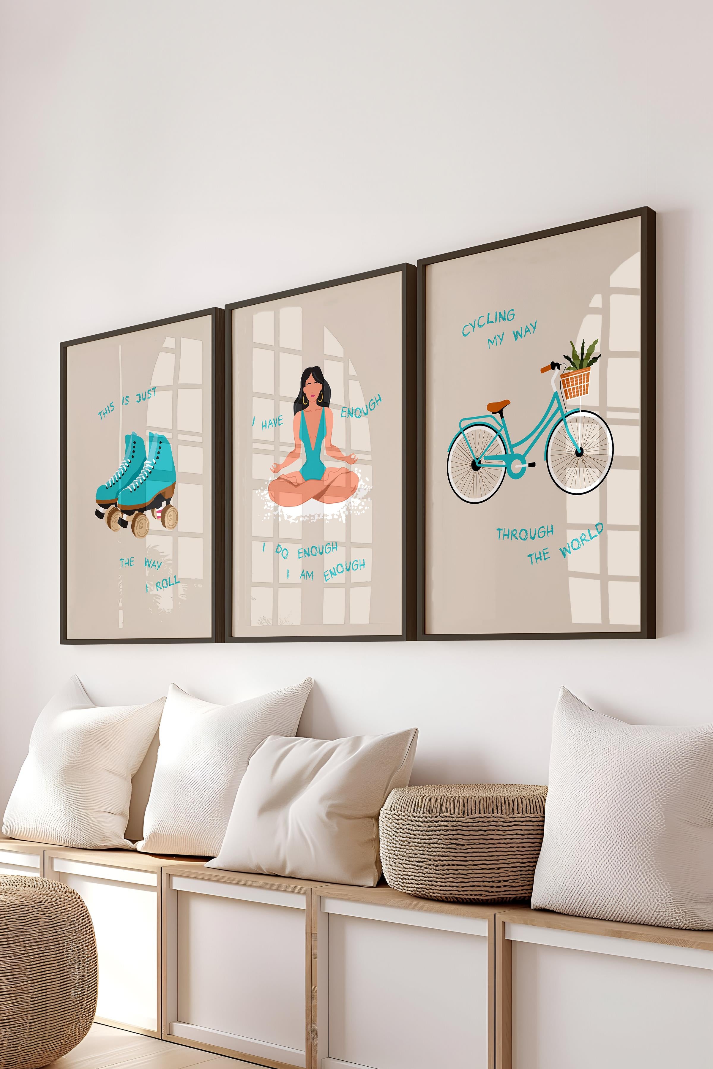 Çerçeveli Tablo Seti, 3 Adet Siyah Çerçeve ve Minimalist Çizim Temalı Poster Seti, No:300527