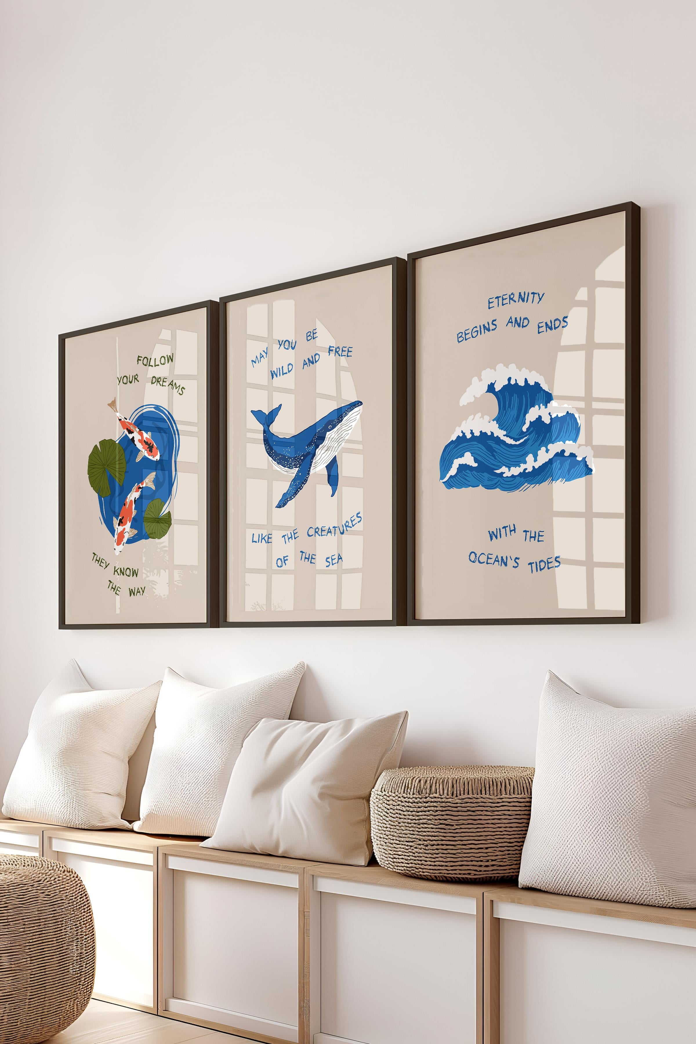 Çerçeveli Tablo Seti, 3 Adet Siyah Çerçeve ve Minimalist Çizim Temalı Poster Seti, No:300528