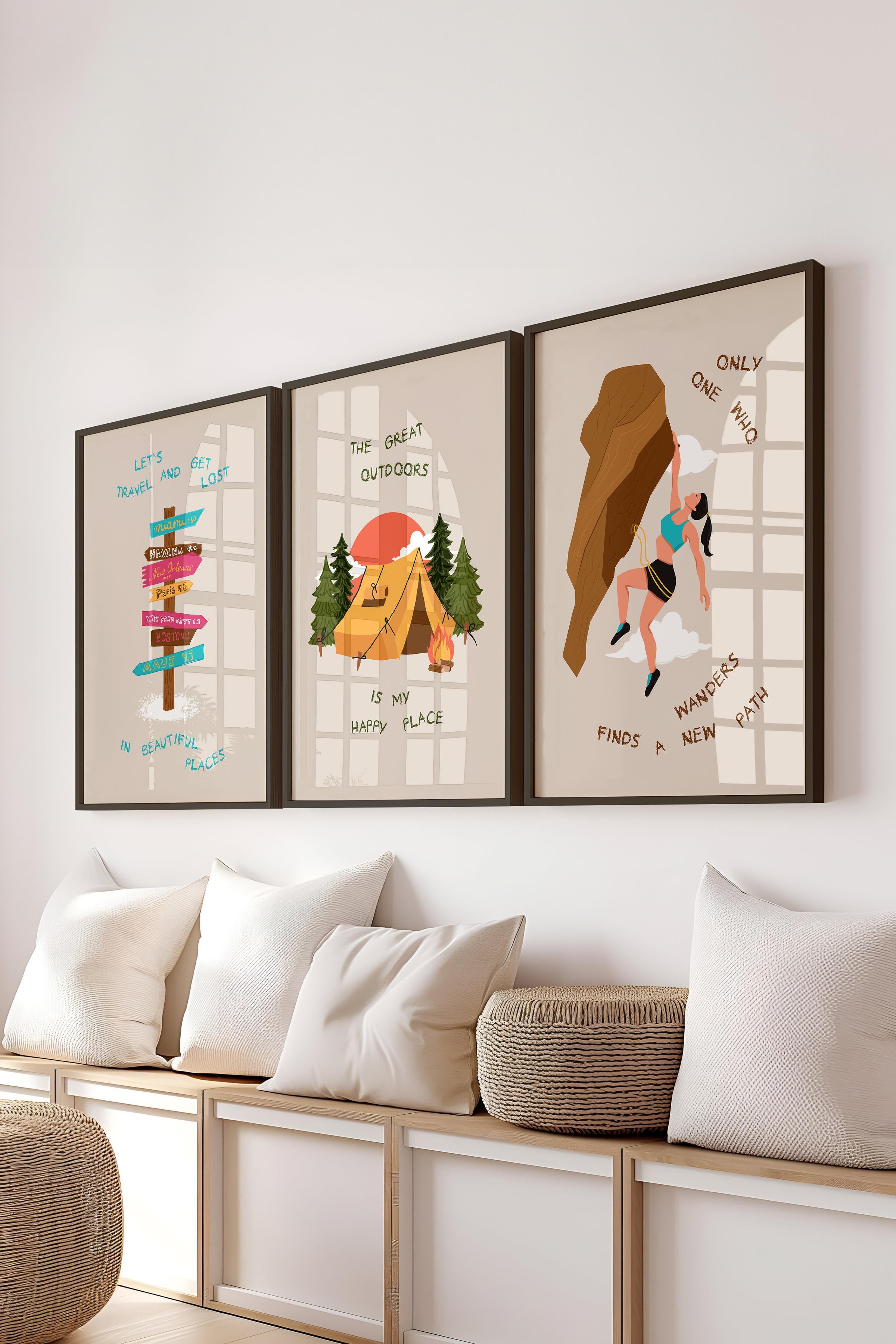 Çerçeveli Tablo Seti, 3 Adet Siyah Çerçeve ve Minimalist Çizim Temalı Poster Seti, No:300530
