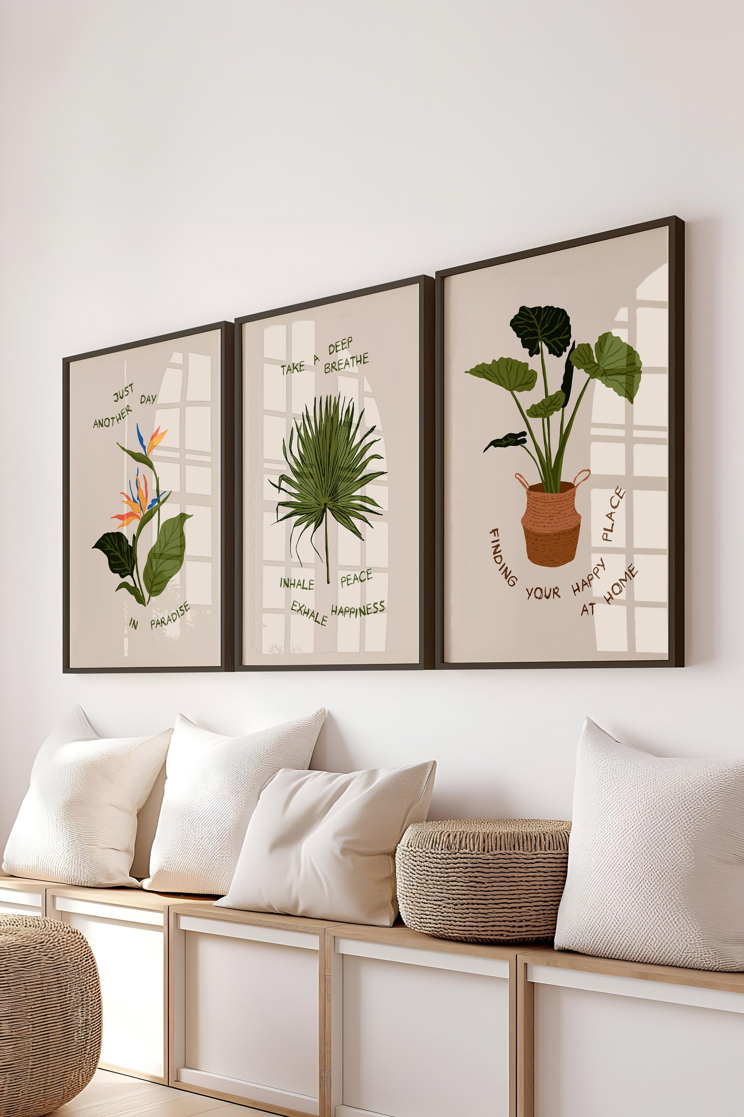 Çerçeveli Tablo Seti, 3 Adet Siyah Çerçeve ve Minimalist Çizim Temalı Poster Seti, No:300532