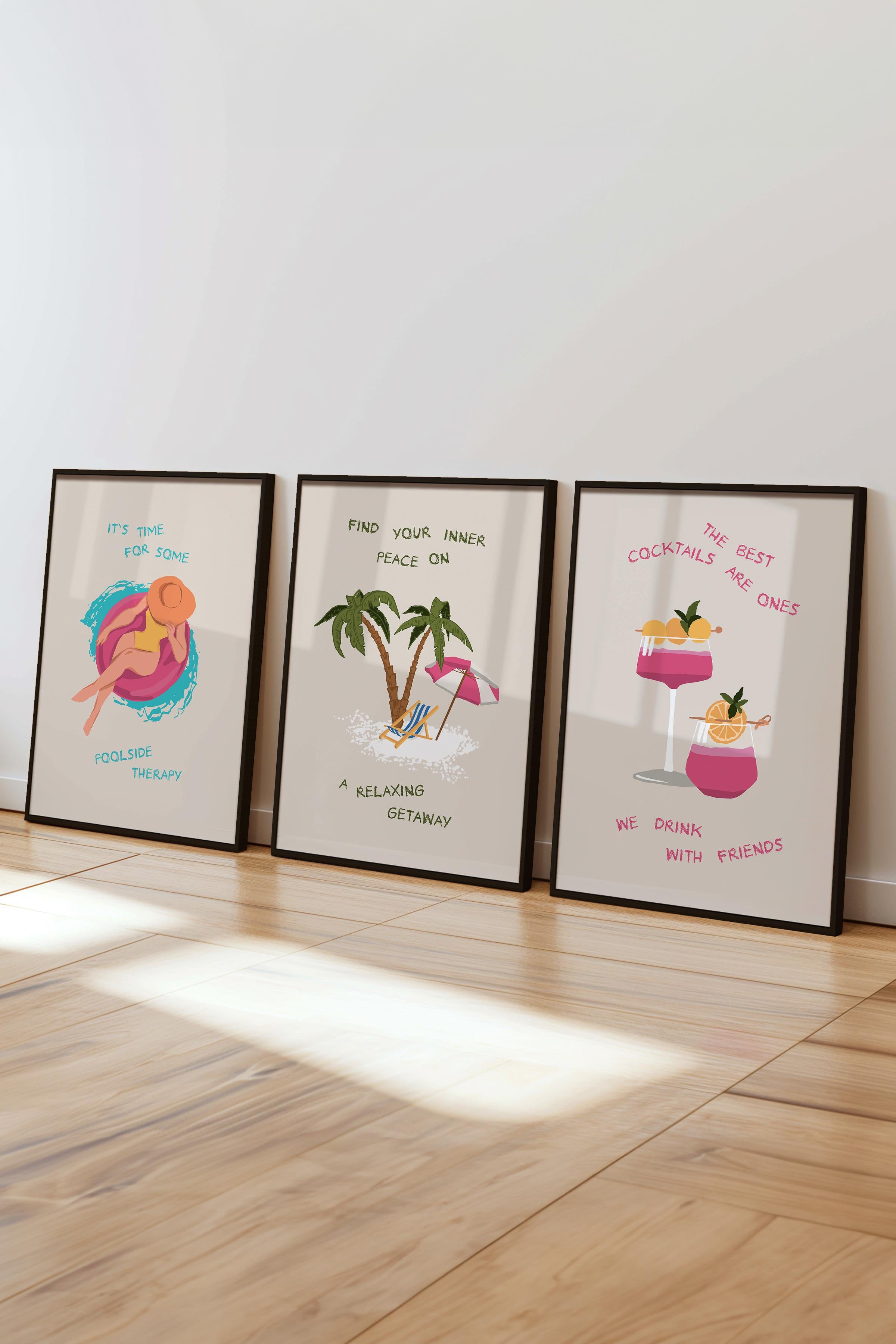 Çerçeveli Tablo Seti, 3 Adet Siyah Çerçeve ve Minimalist Çizim Temalı Poster Seti, No:300533