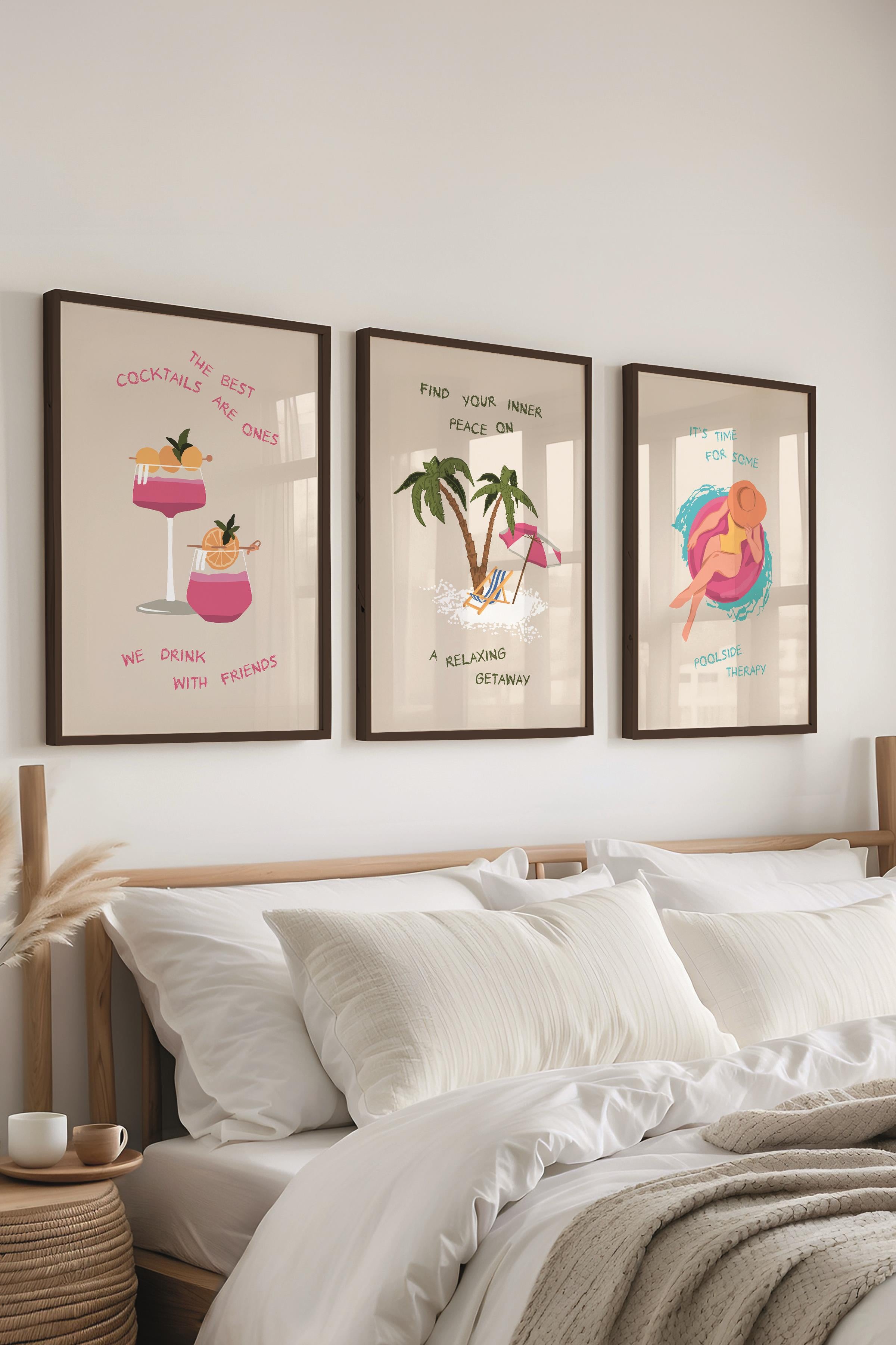 Çerçeveli Tablo Seti, 3 Adet Siyah Çerçeve ve Minimalist Çizim Temalı Poster Seti, No:300533