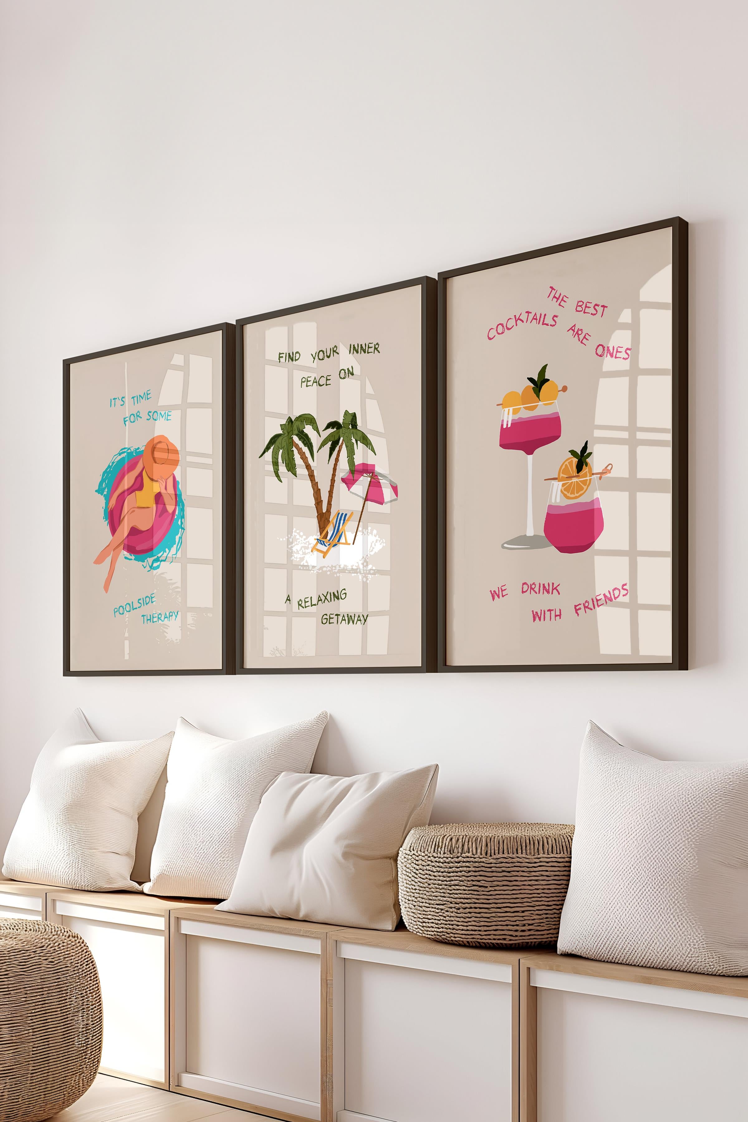 Çerçeveli Tablo Seti, 3 Adet Siyah Çerçeve ve Minimalist Çizim Temalı Poster Seti, No:300533